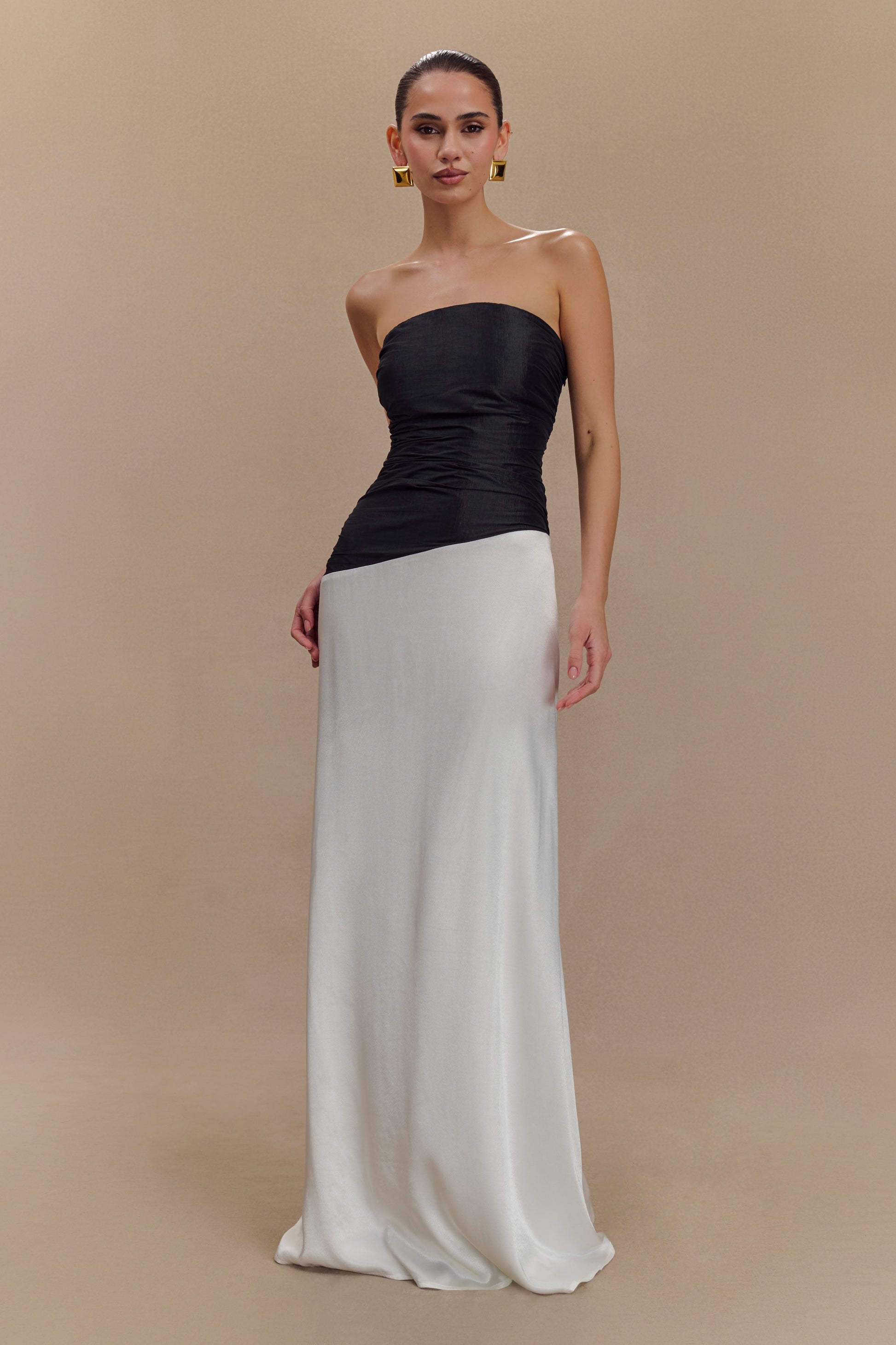 Serena Strapless Taffeta Maxi Dress - White/Black #2