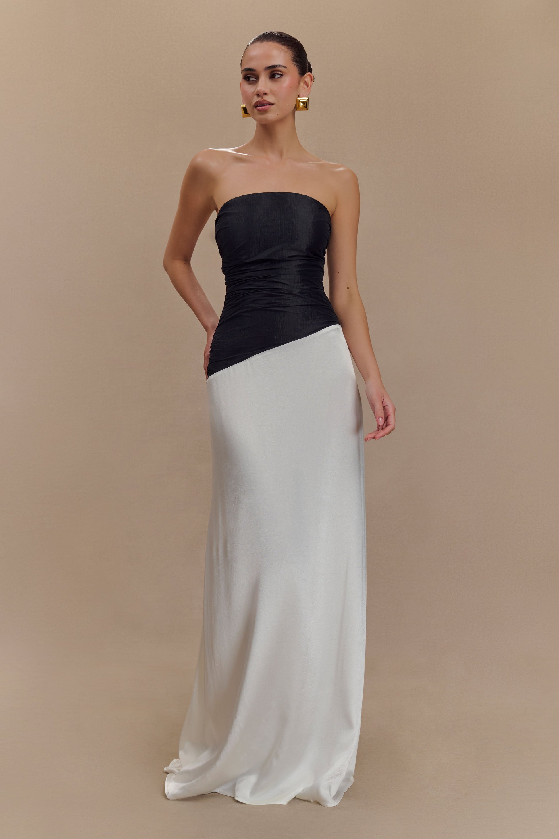 Serena Strapless Taffeta Maxi Dress - White/Black #4