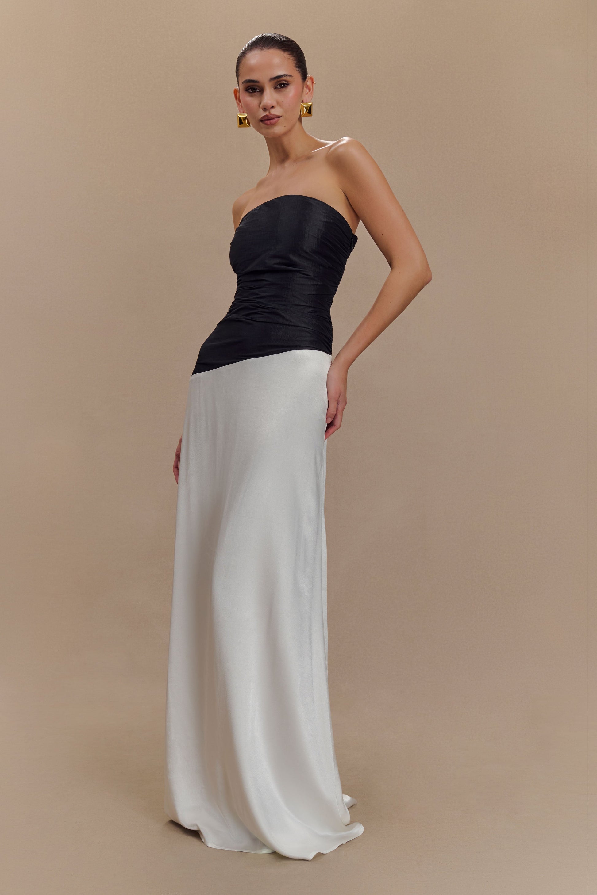 Serena Strapless Taffeta Maxi Dress - White/Black #5