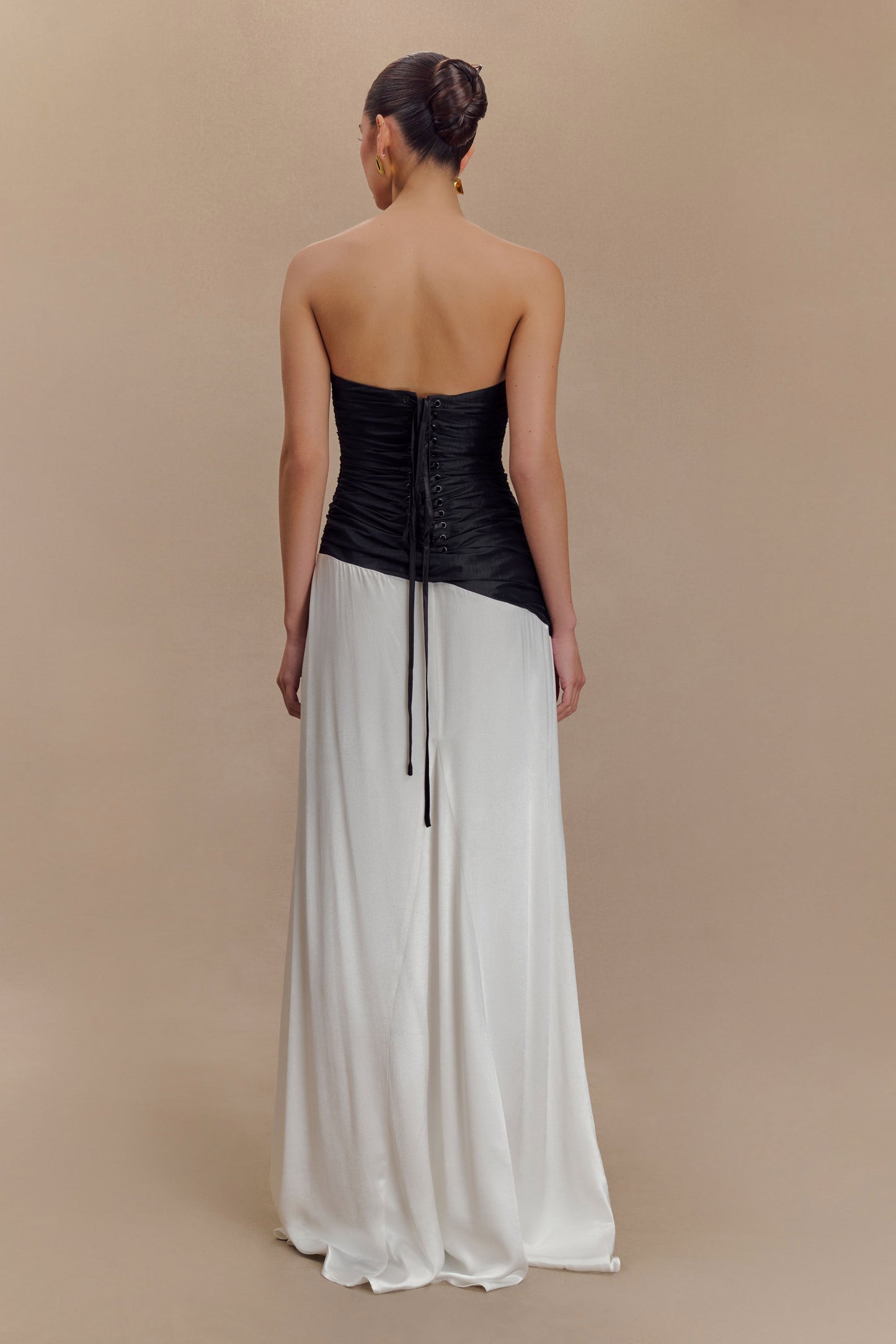 Serena Strapless Taffeta Maxi Dress - White/Black