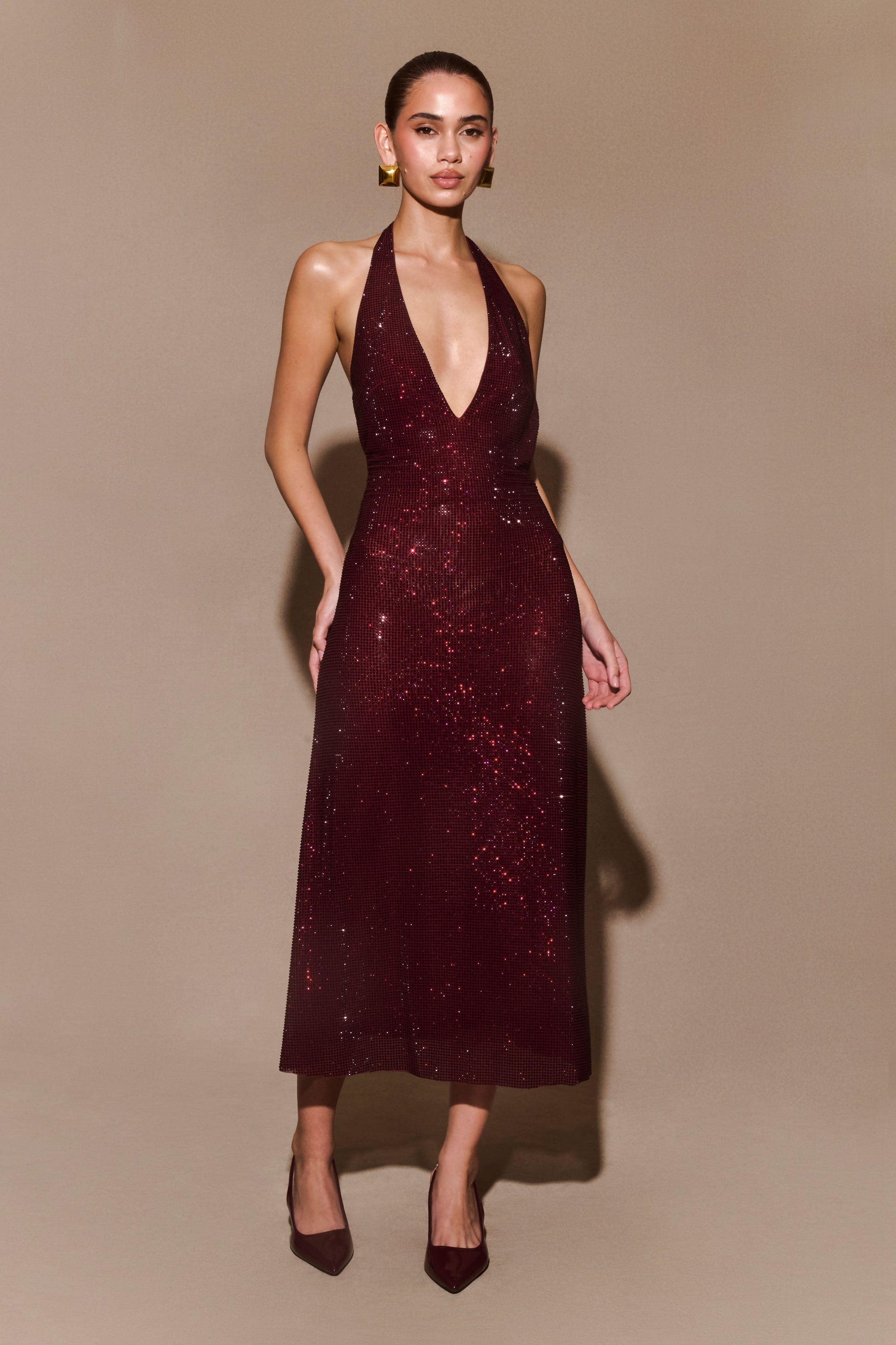 Genie Diamante Halter Midi Dress - Mahogany #5