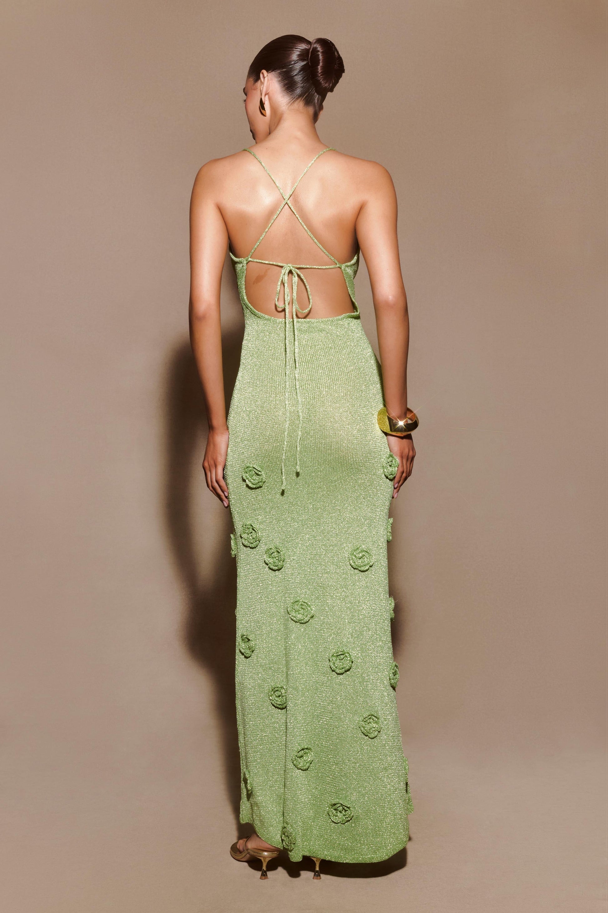 green maxi knit dress Hard to Believe Vegan Leather Mini Dress