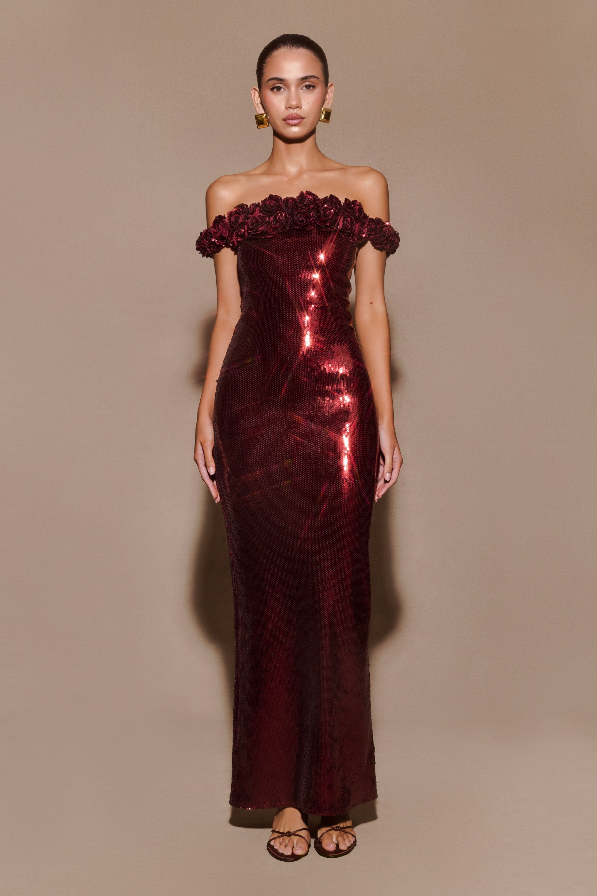 Carrie Sequin Rose Maxi Dress - Mahogany #5