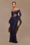 Nash Diamante Off Shoulder Maxi Dress - Navy
