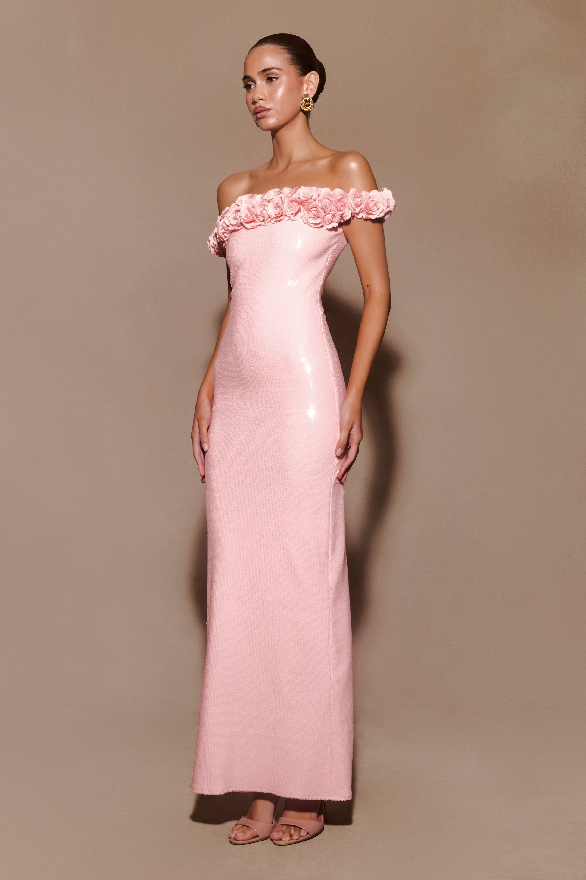 Carrie Sequin Rose Maxi Dress - Pale Pink #5