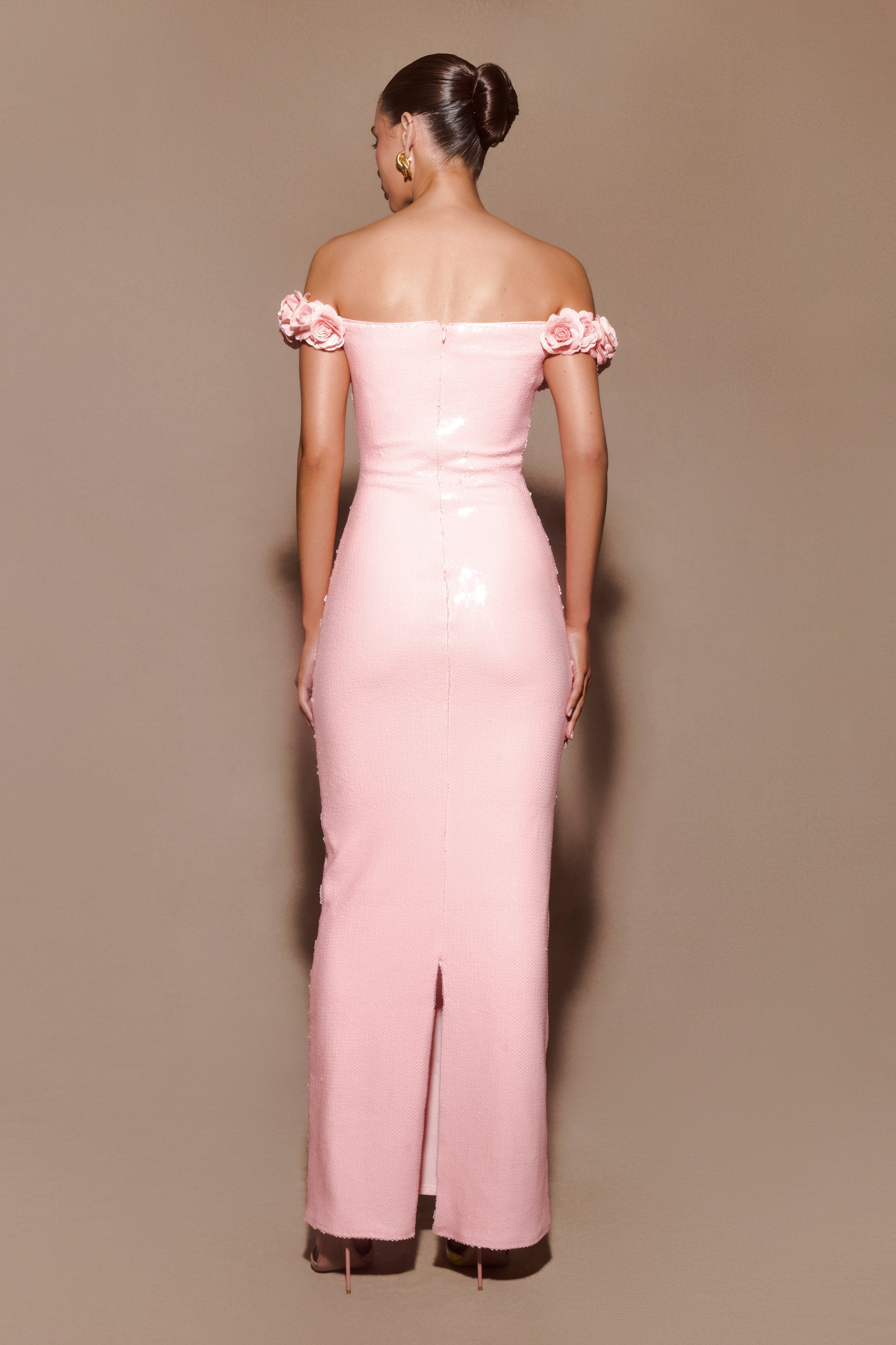 Carrie Sequin Rose Maxi Dress - Pale Pink #3