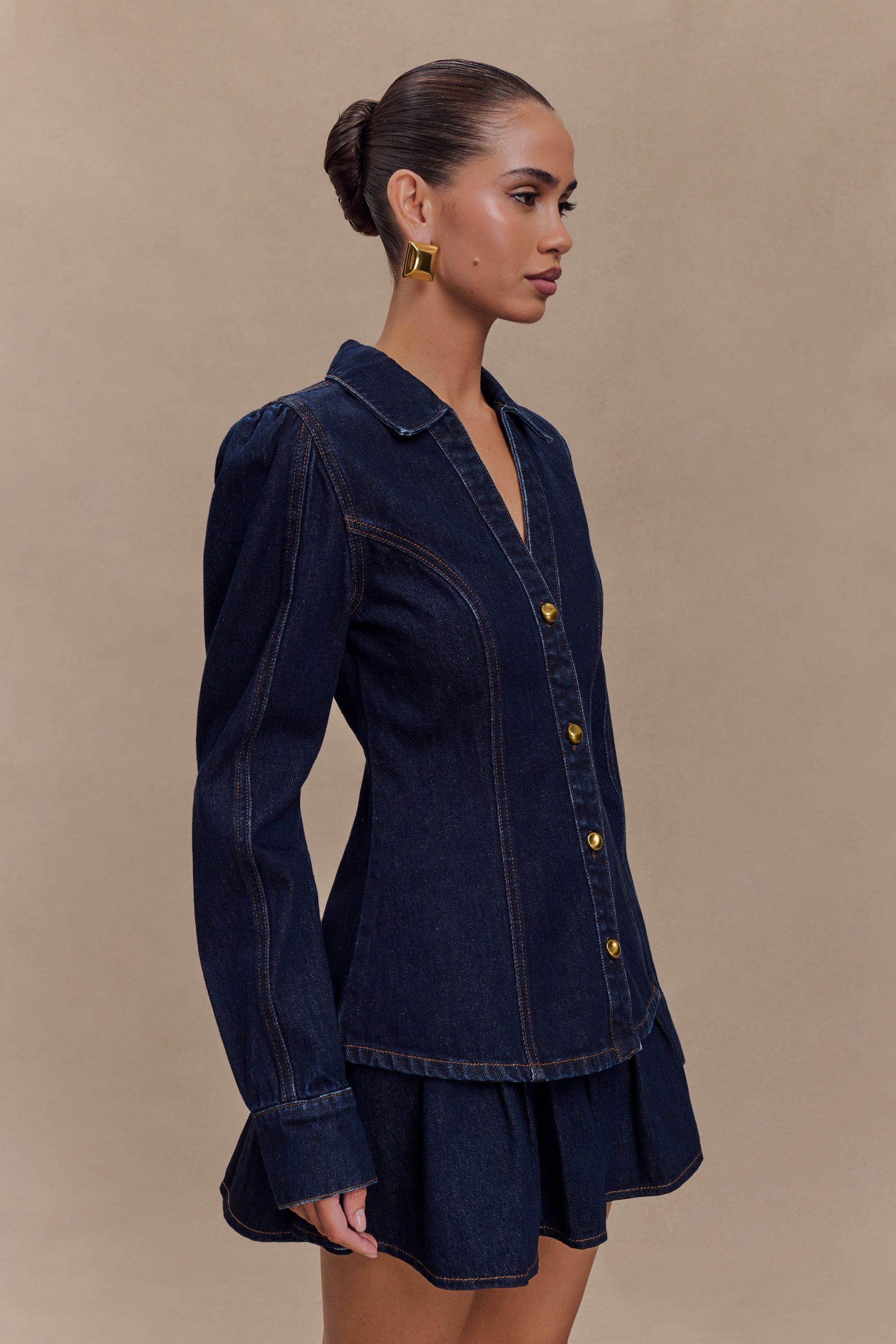 Hilary Long Sleeve Denim Top - Indigo Blue #4