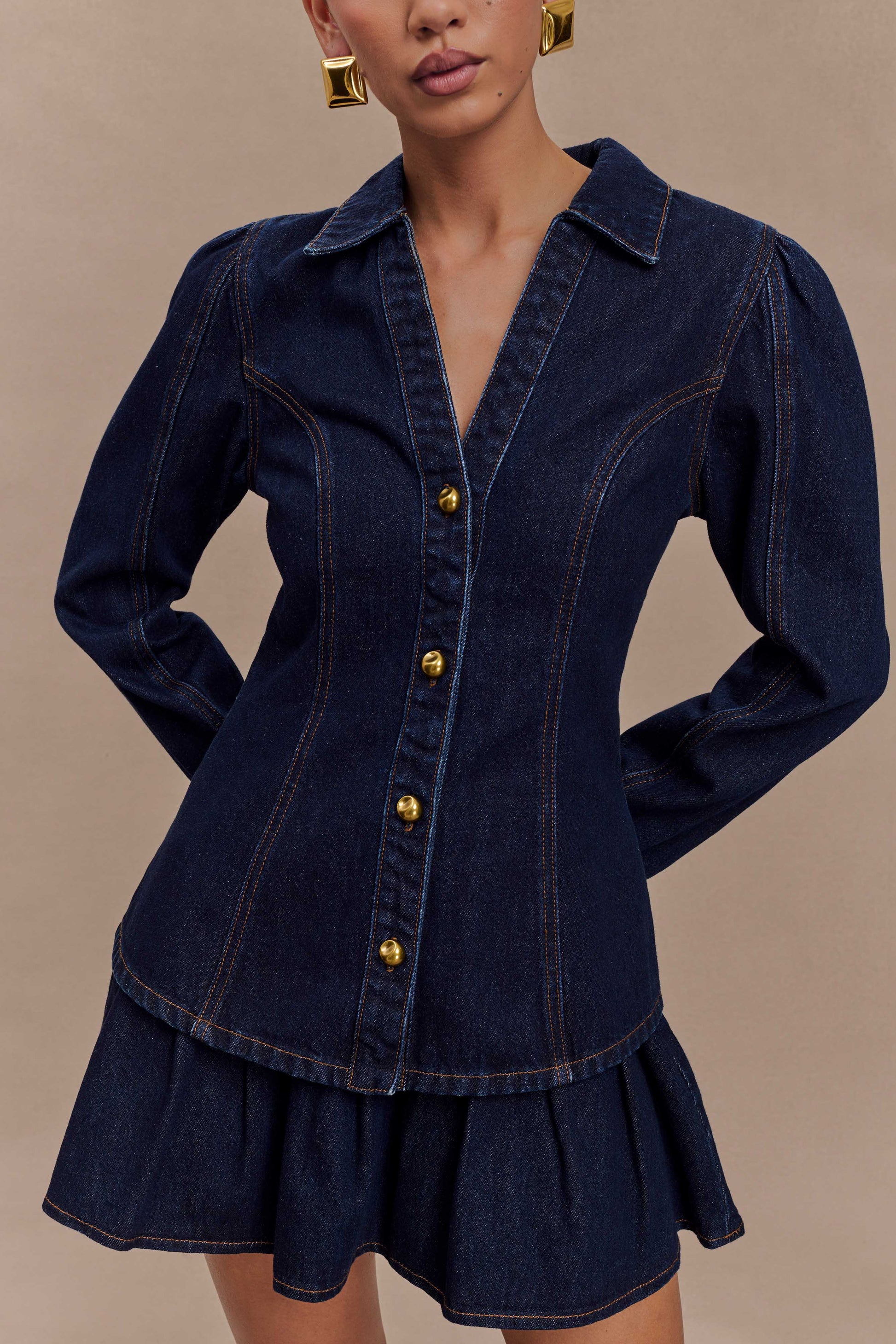 Candice Pleated Denim Mini Skirt - Indigo Blue #3