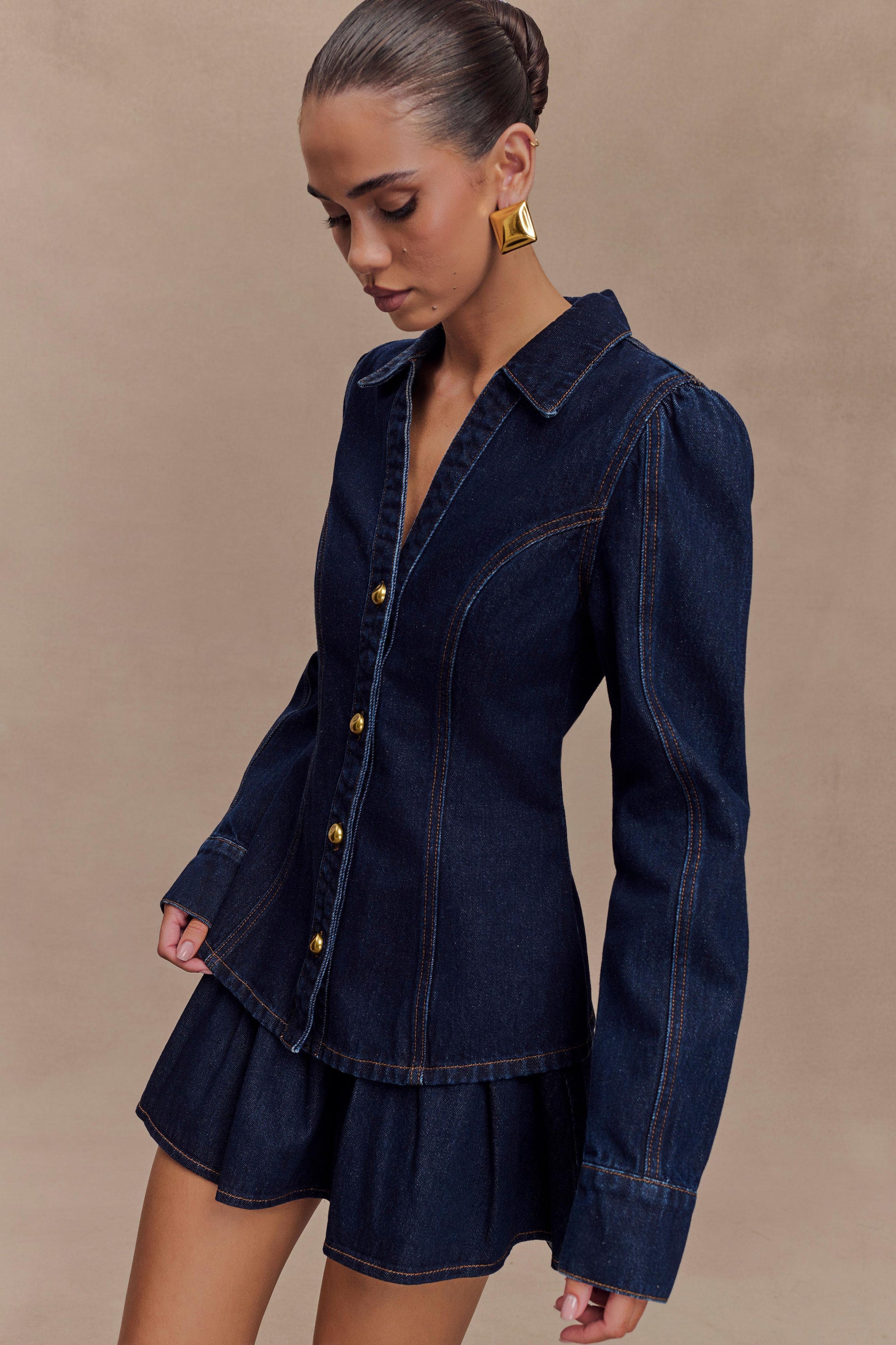 Hilary Long Sleeve Denim Top - Indigo Blue #6