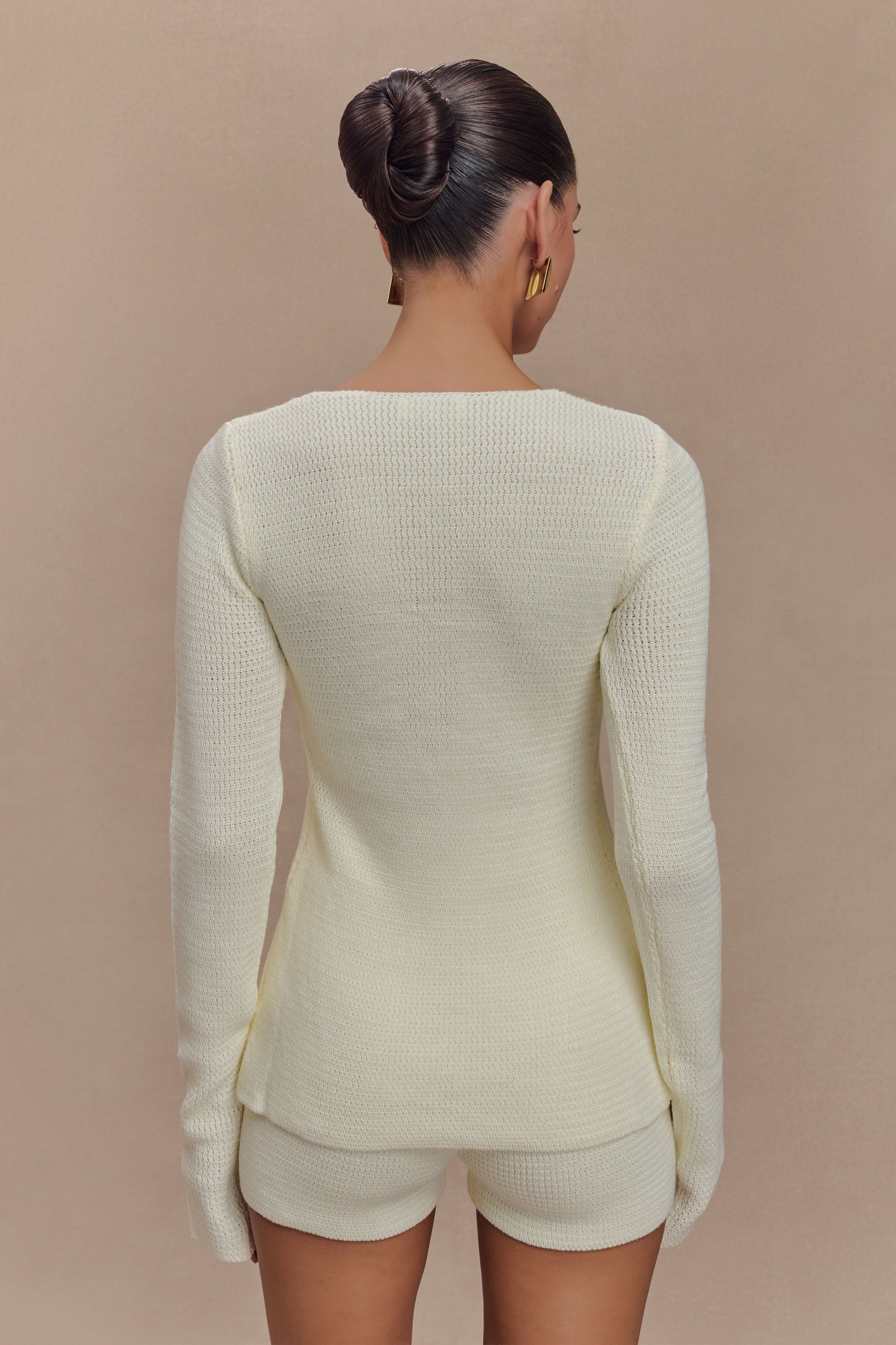 Noah Knit Tie Long Sleeve Top - Ivory #3