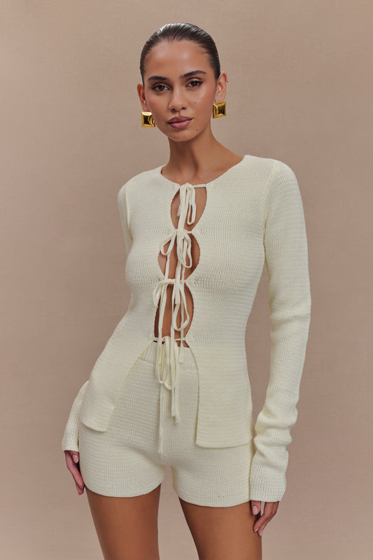 Noah Knit Tie Long Sleeve Top - Ivory