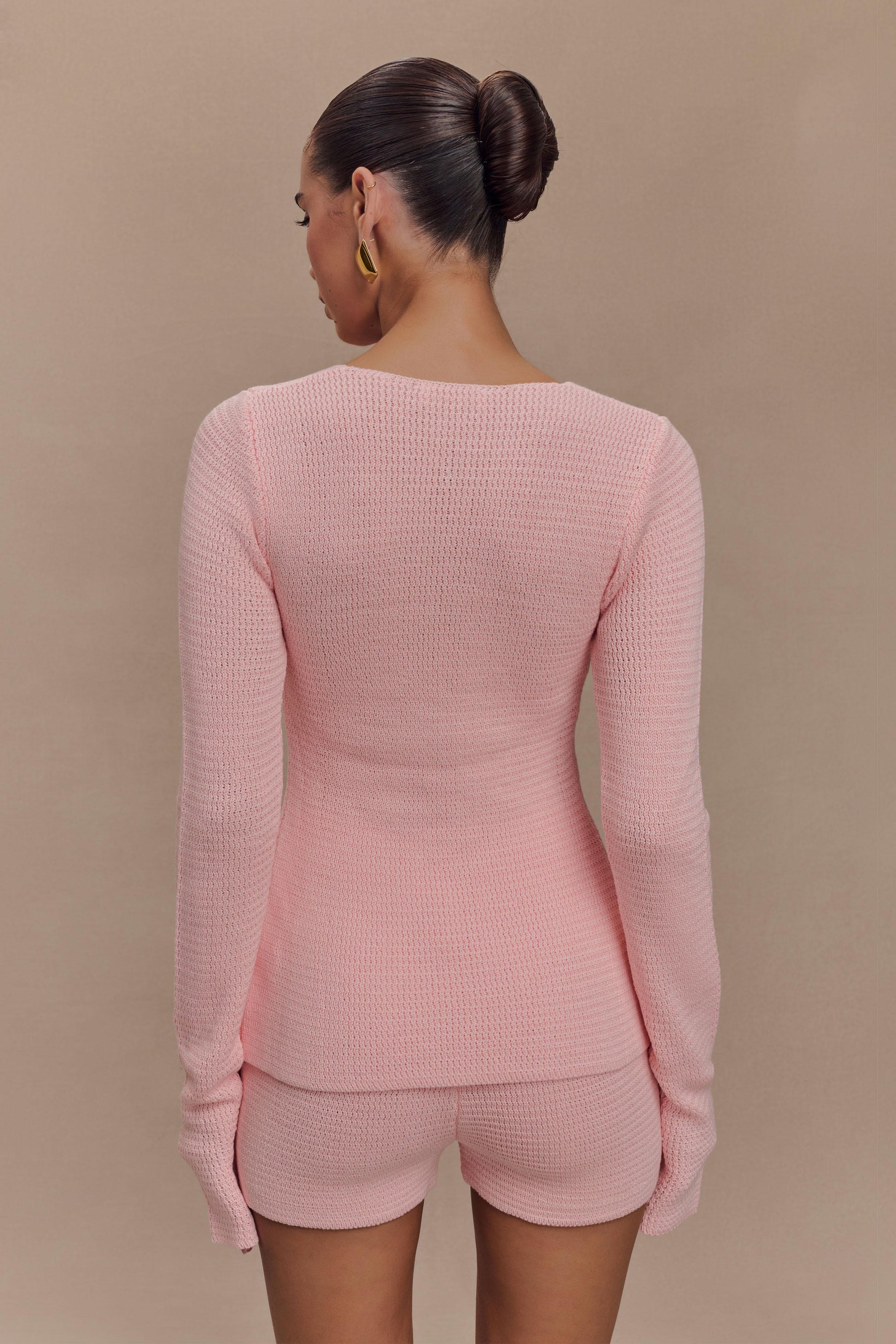 Noah Knit Tie Long Sleeve Top - Baby Pink #6
