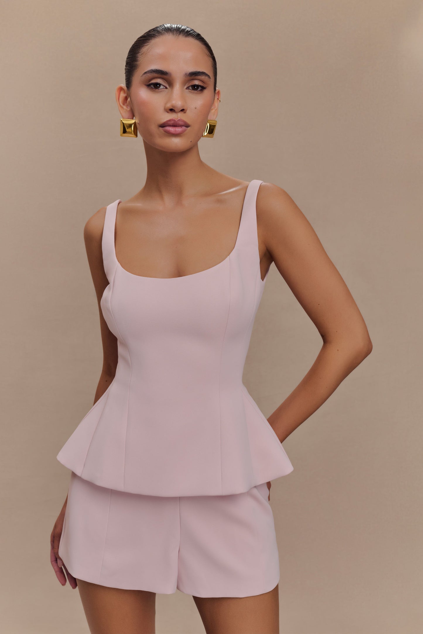 Korrie Suiting Peplum Top - Powder Pink