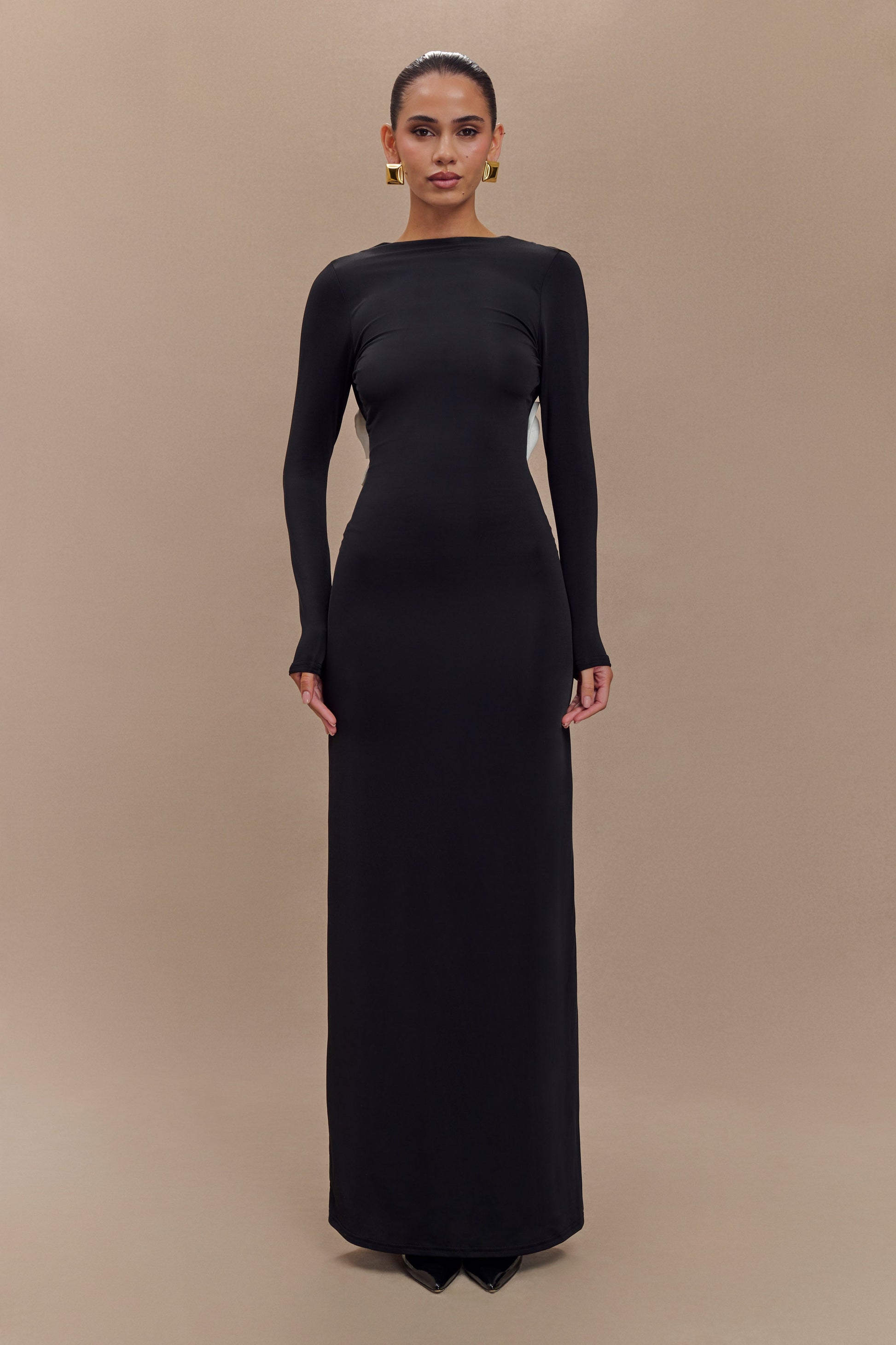 Bennett Slinky Long Sleeve Maxi Dress - Black/White #5
