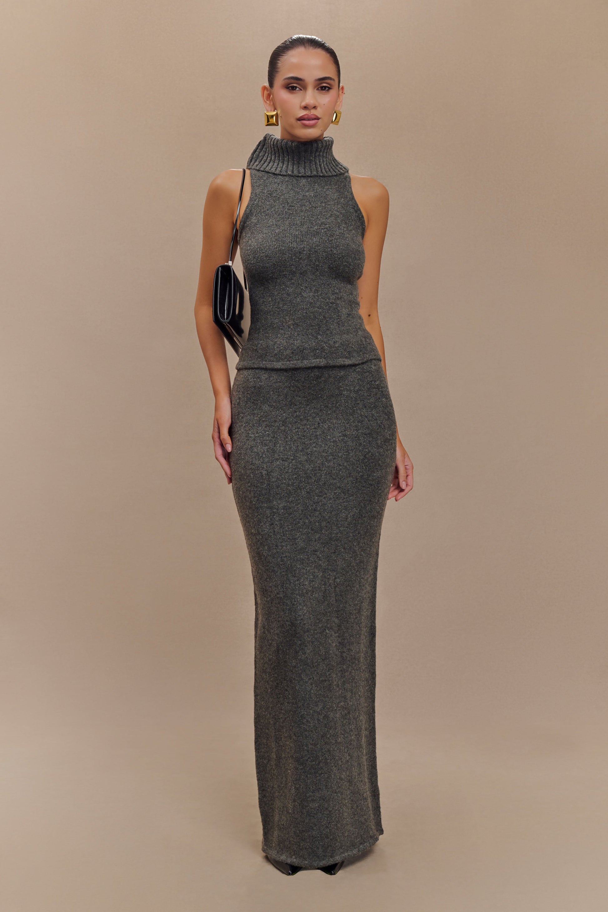 Elise Roll Neck Knit Top - Charcoal Marle #5