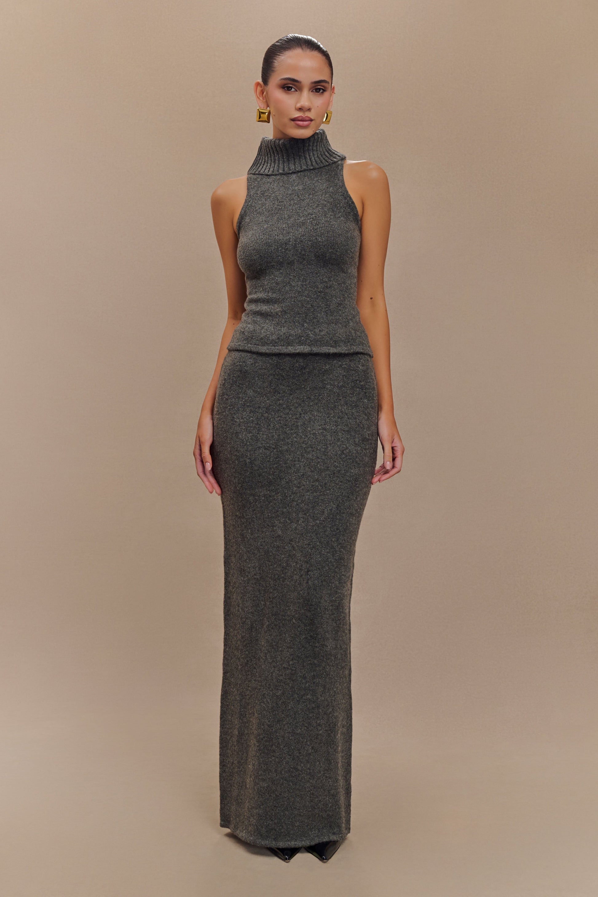 Elise Roll Neck Knit Top - Charcoal Marle #8