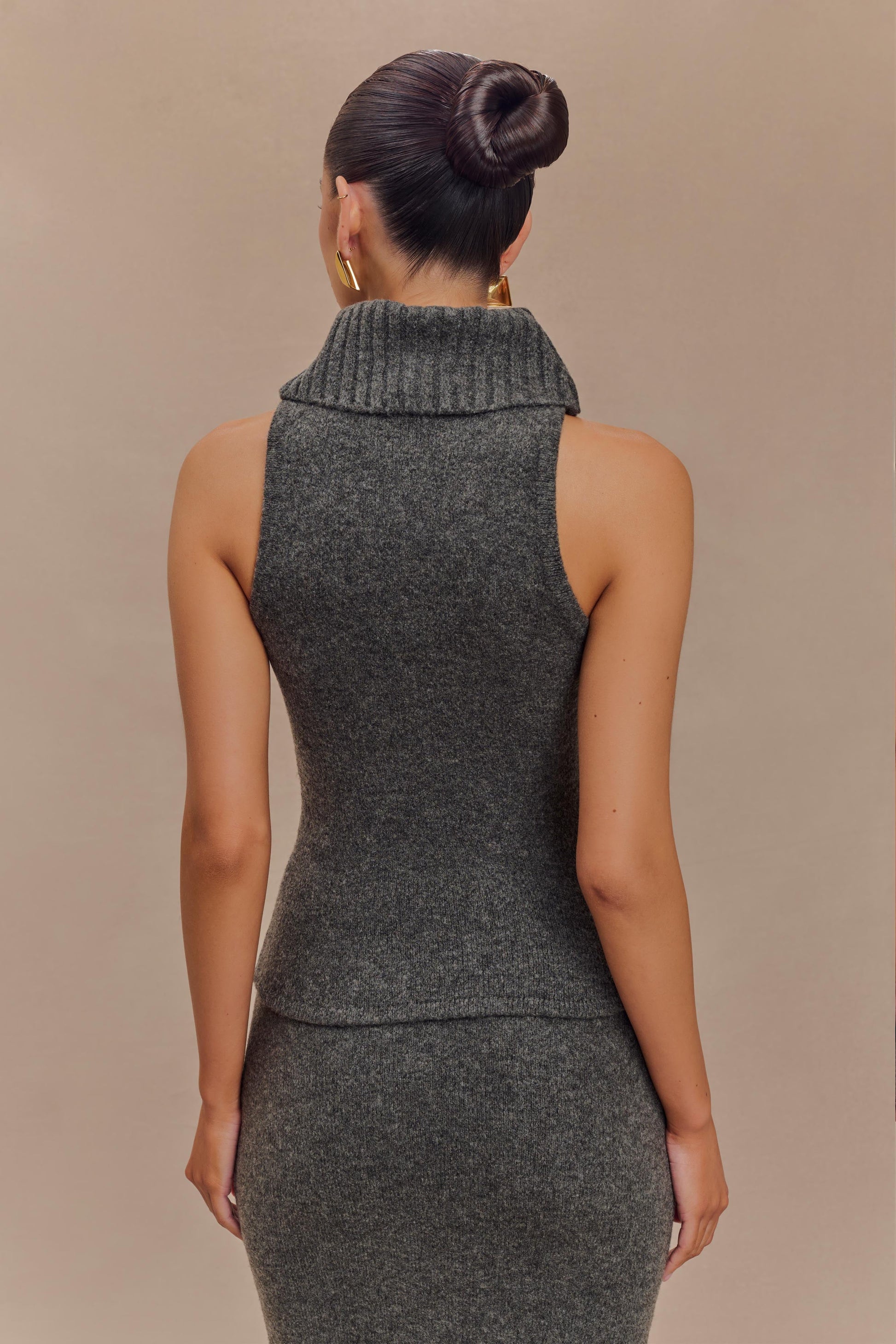 Elise Roll Neck Knit Top - Charcoal Marle #2