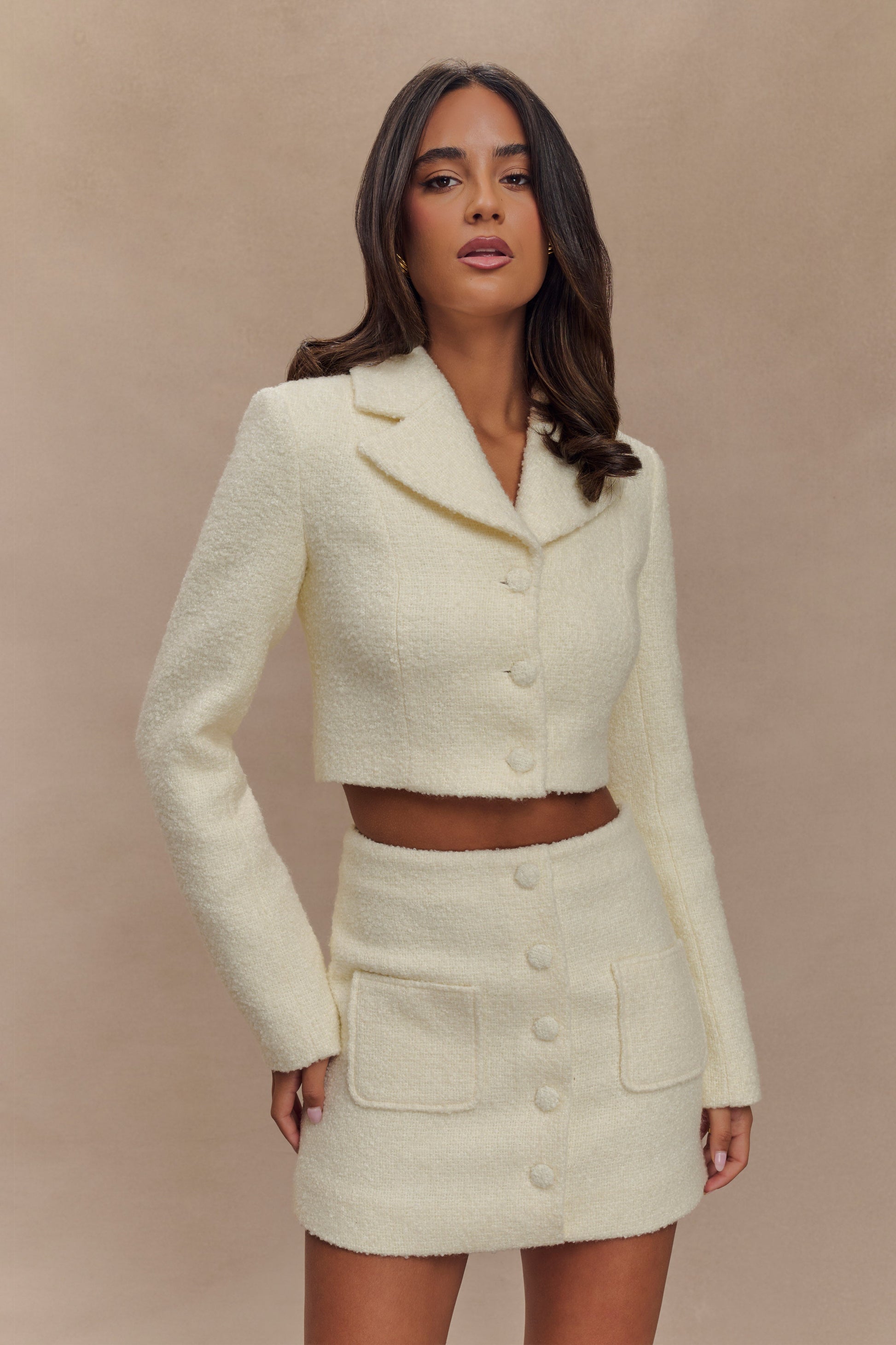 Mirelle Textured Boucle Cropped Long Sleeve Top - Ivory #5