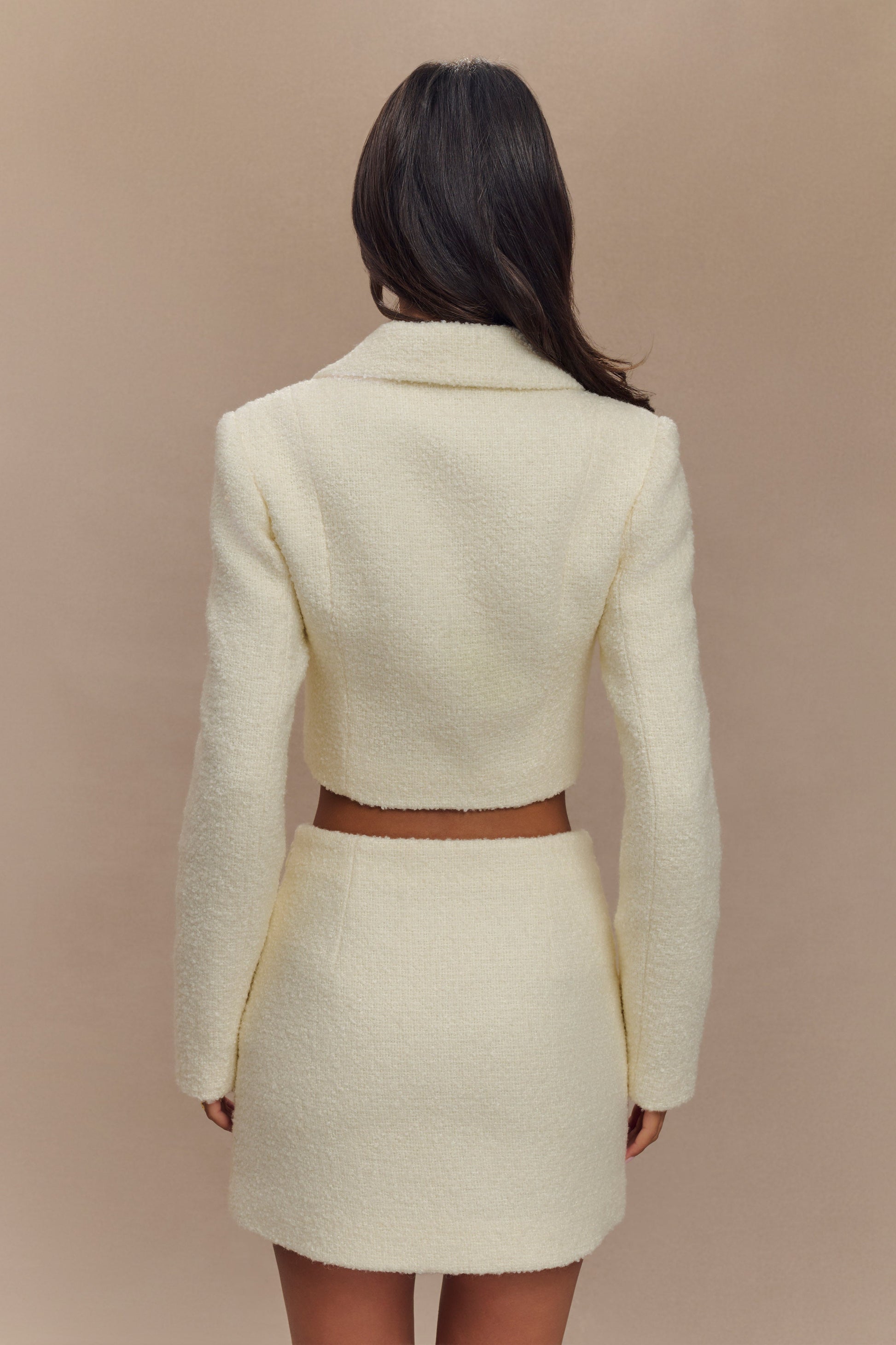 Mirelle Textured Boucle Cropped Long Sleeve Top - Ivory #4