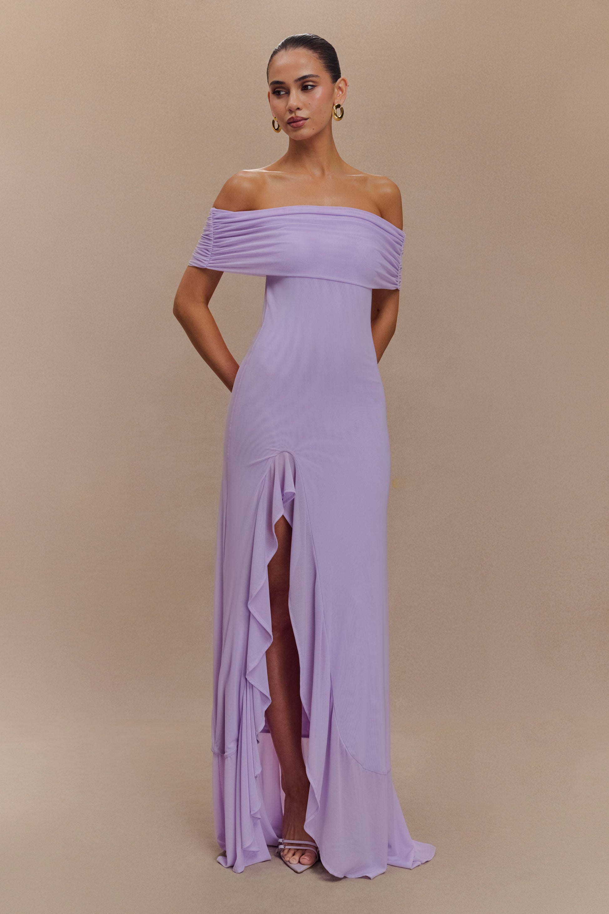 Audrey Off Shoulder Mesh Maxi Dress - Lilac #6