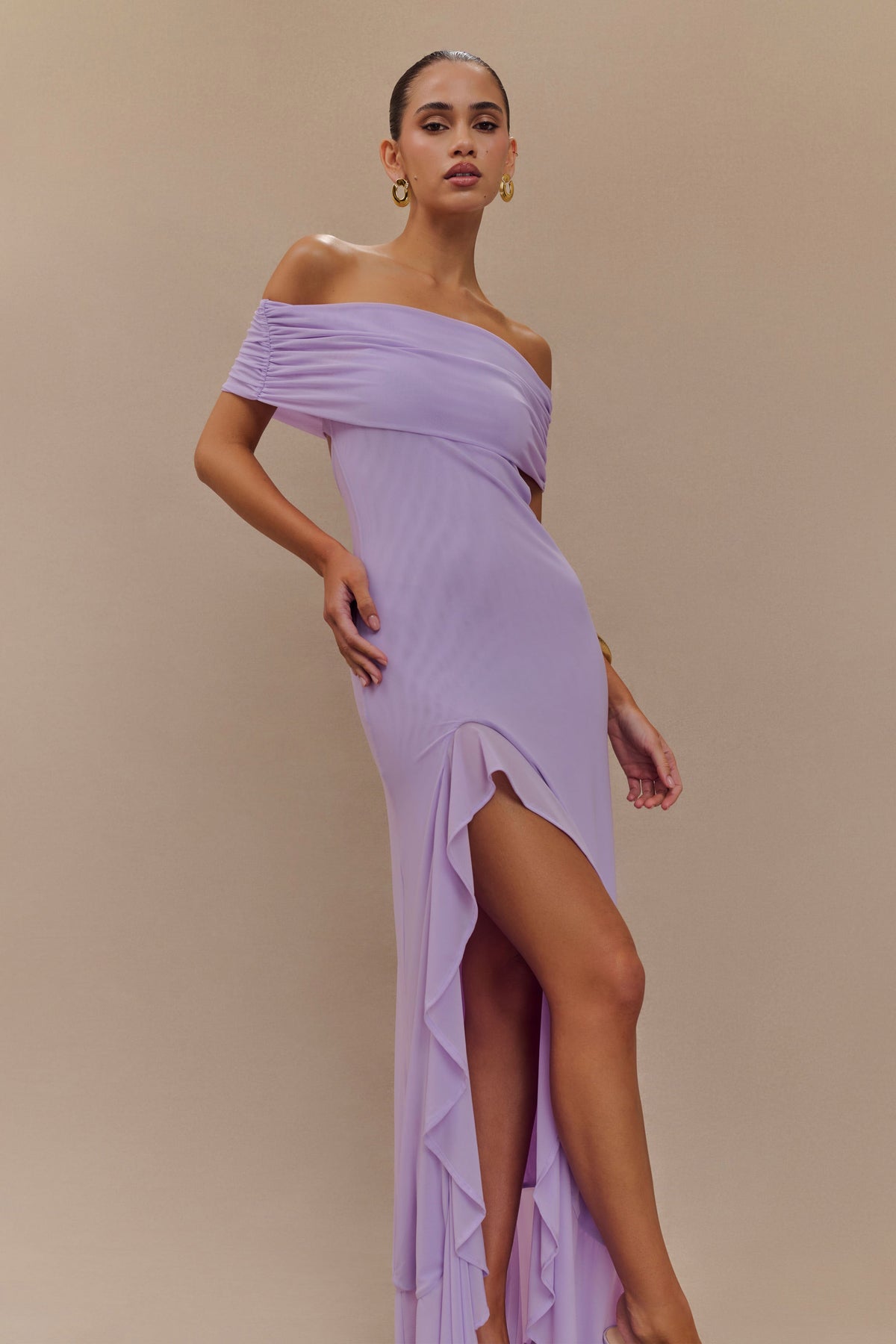 Audrey Off Shoulder Mesh Maxi Dress - Lilac #5