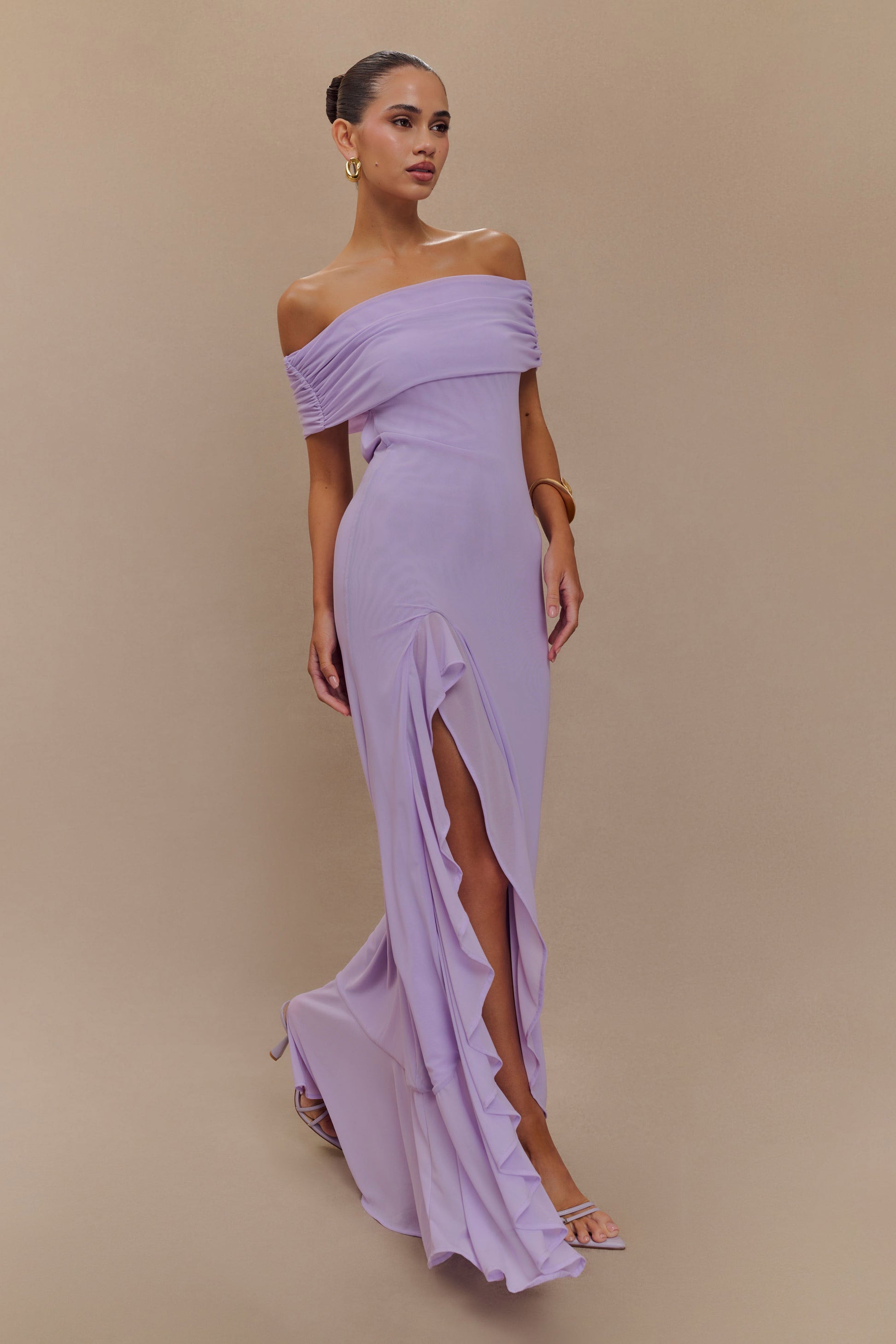 Audrey Off Shoulder Mesh Maxi Dress - Lilac #4