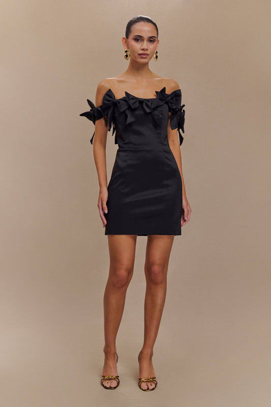 Rose Strapless Bow Mini Dress - Black