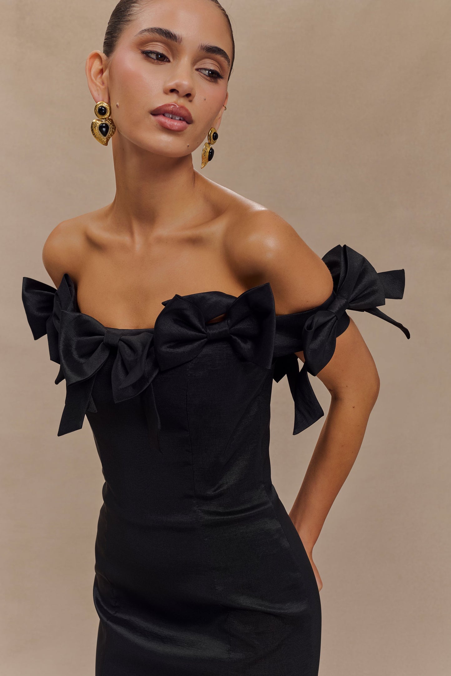 Rose Strapless Bow Mini Dress - Black