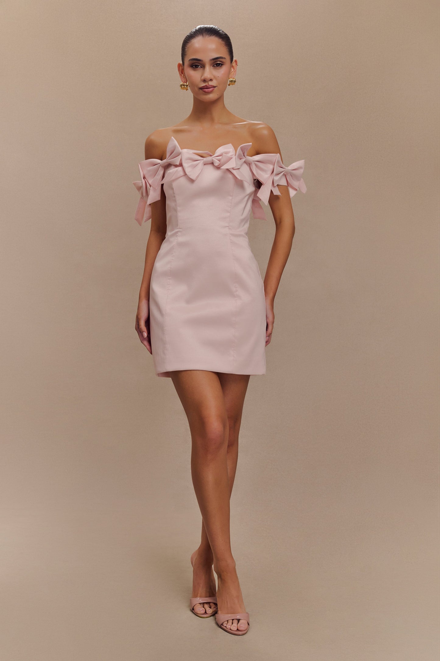 Rose Strapless Bow Mini Dress - Powder Pink