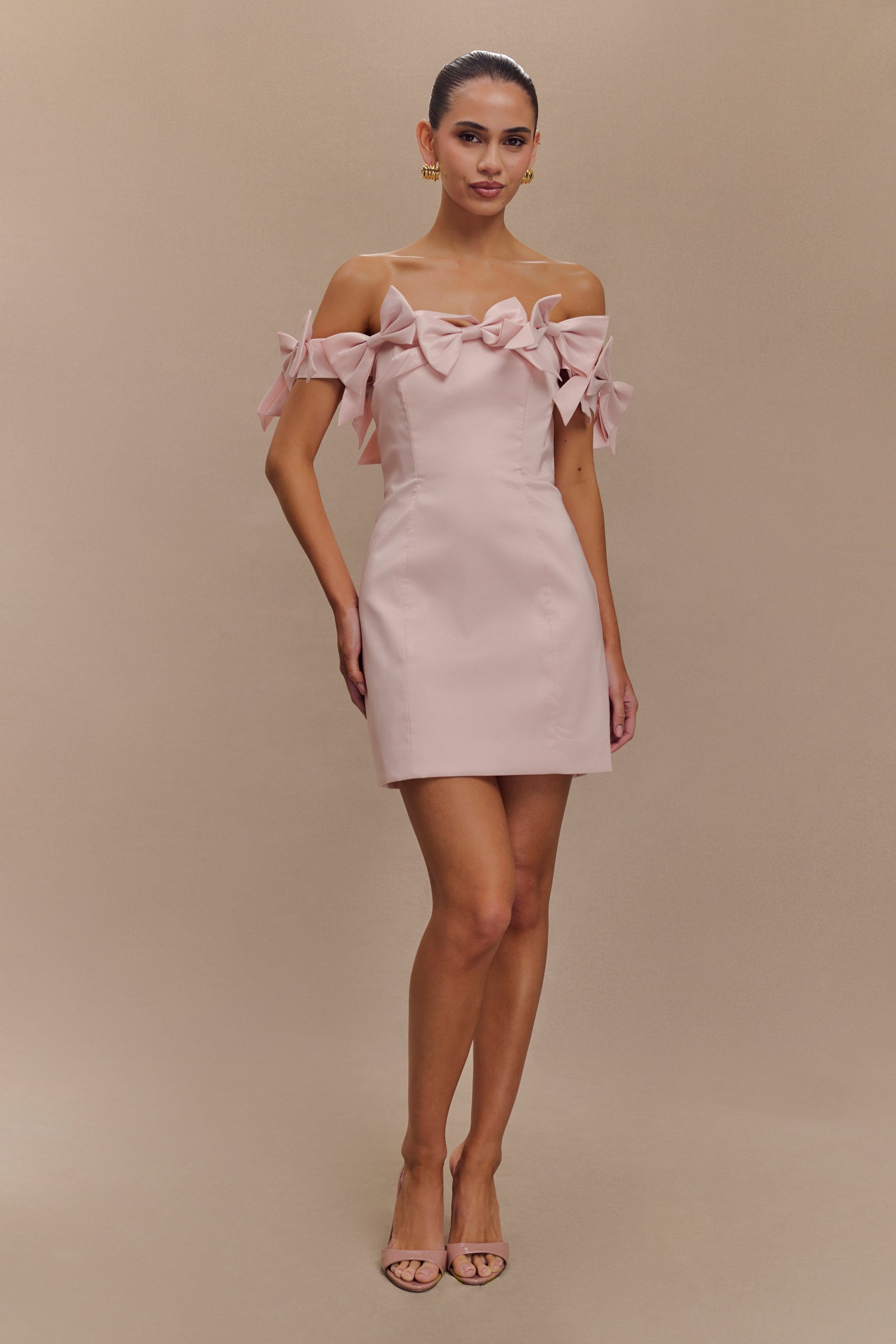 Rose Strapless Bow Mini Dress - Powder Pink #6