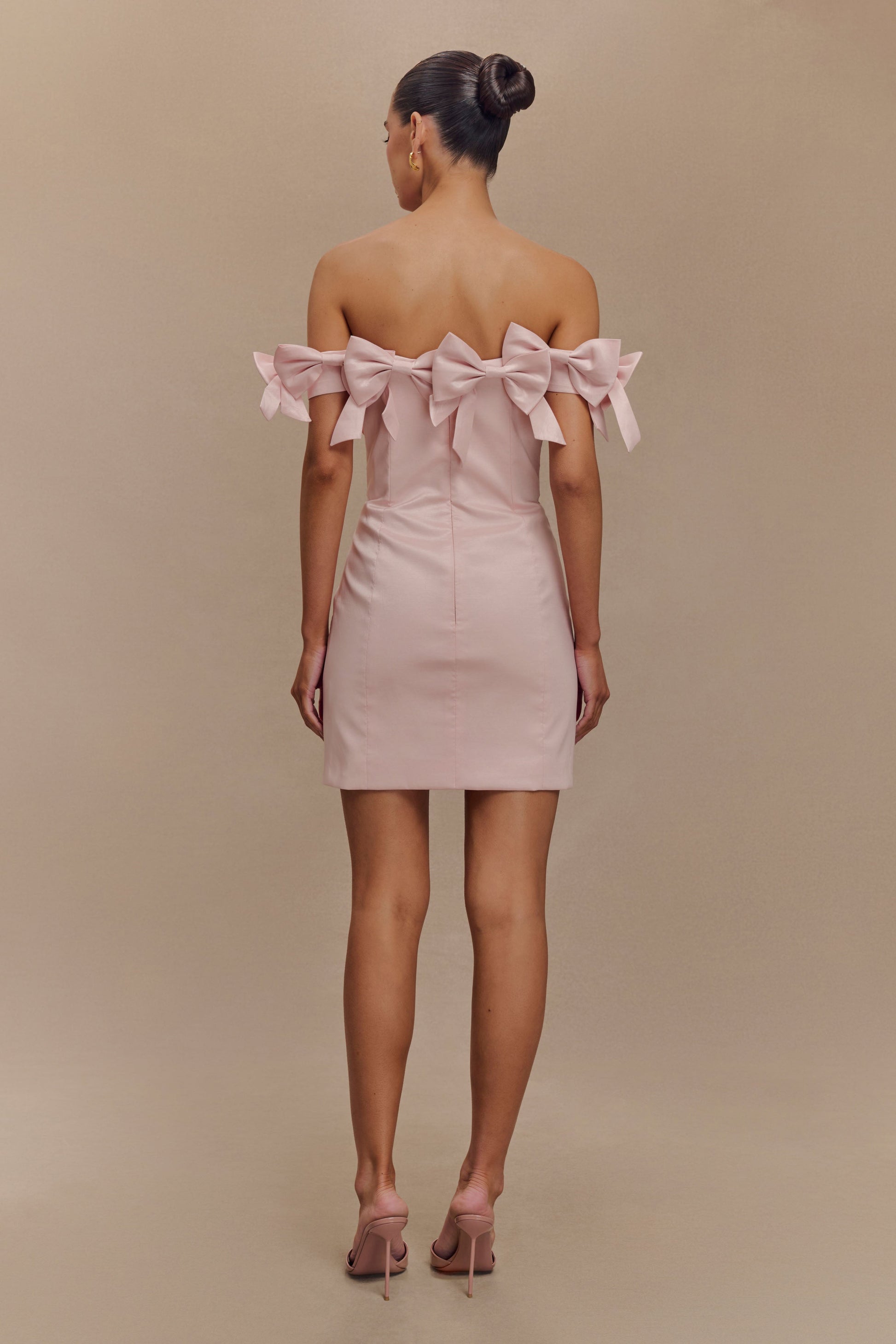 Rose Strapless Bow Mini Dress - Powder Pink #3