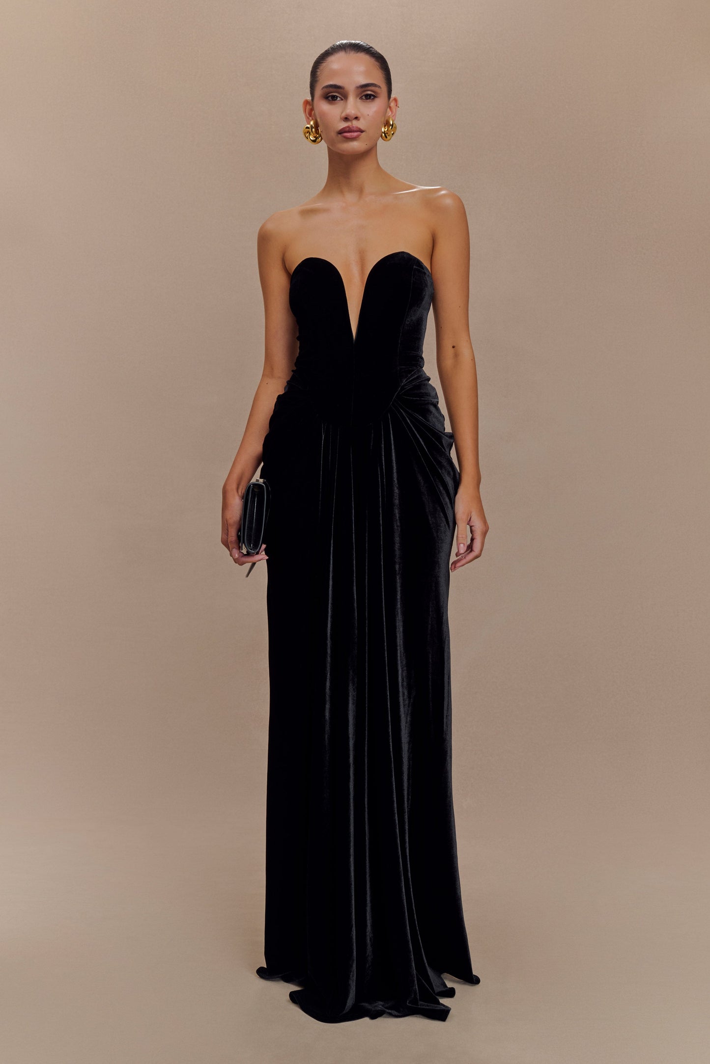 Paige Strapless Velvet Maxi Dress - Black