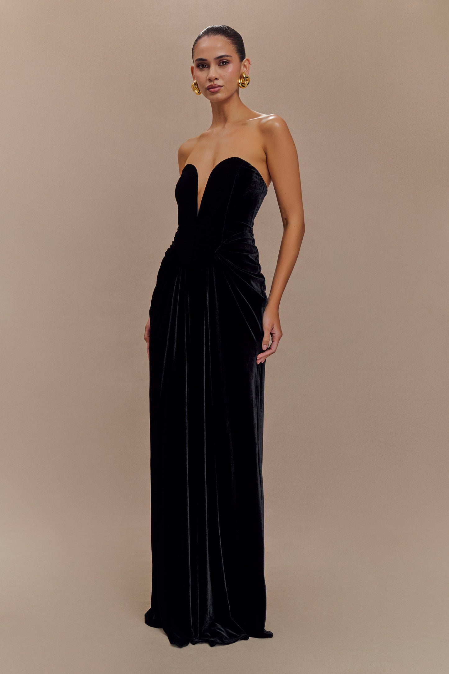 Paige Strapless Velvet Maxi Dress - Black