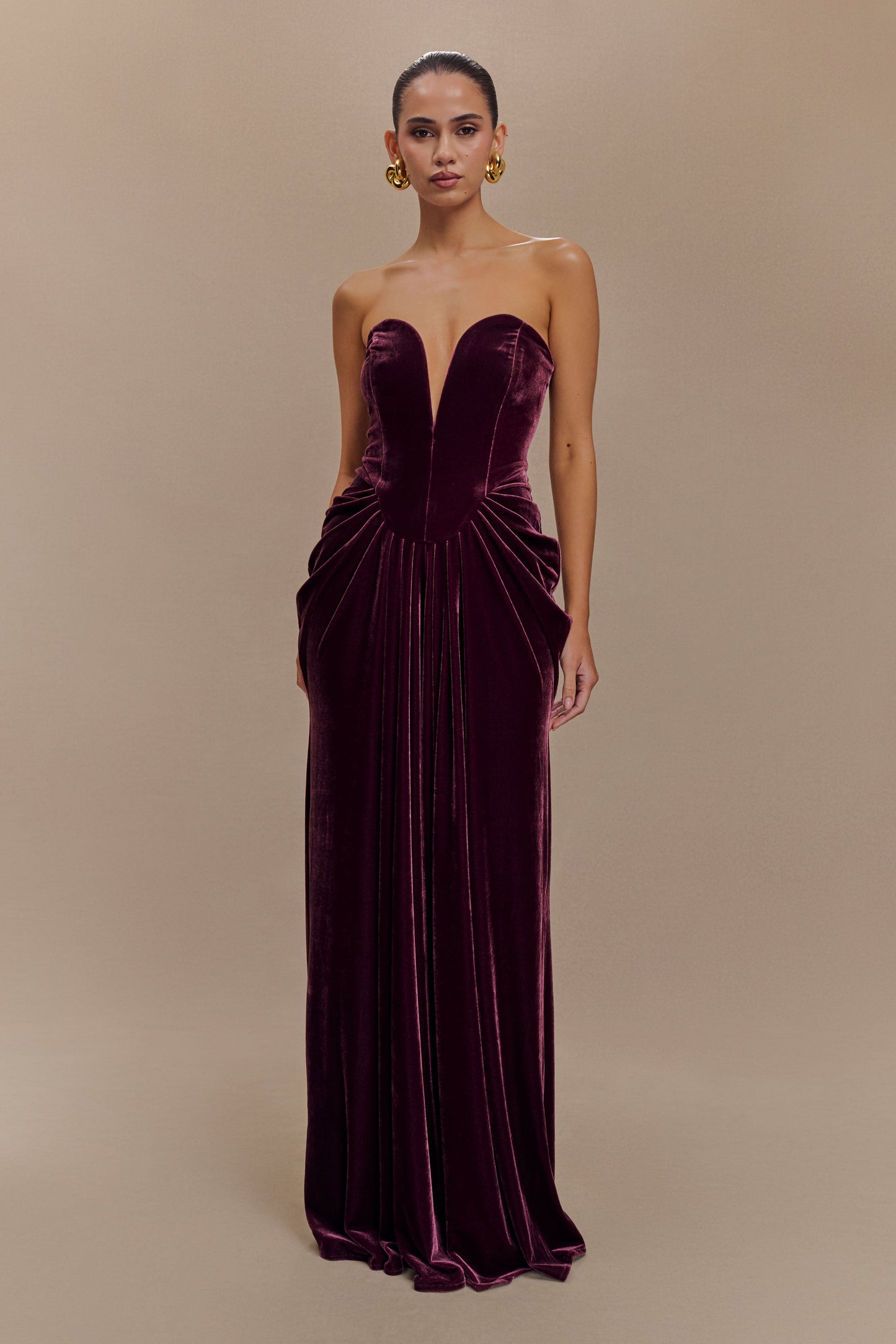 Paige Strapless Velvet Maxi Dress - Plum