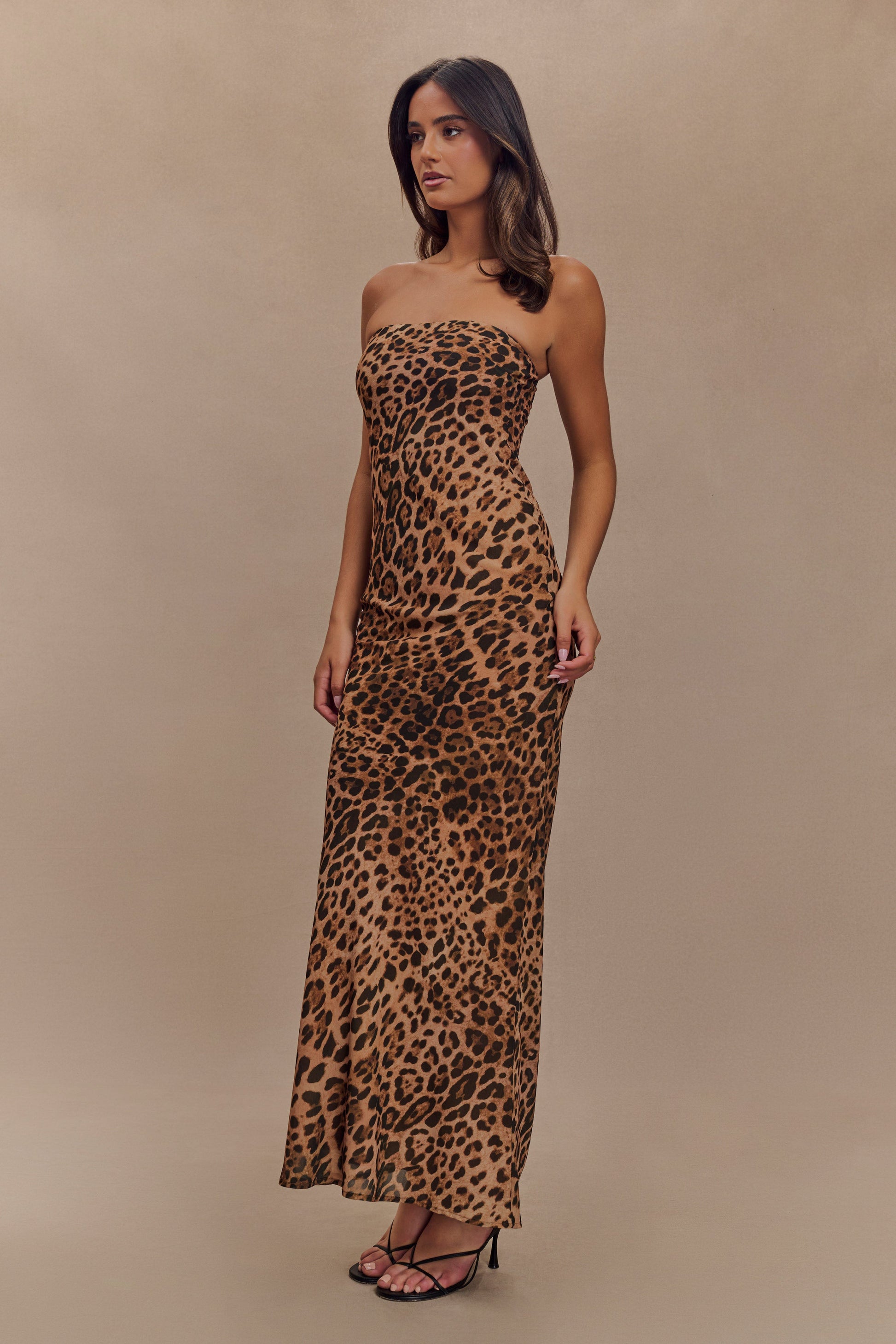 Breanna Strapless Chiffon Maxi Dress - Leopard Print #3
