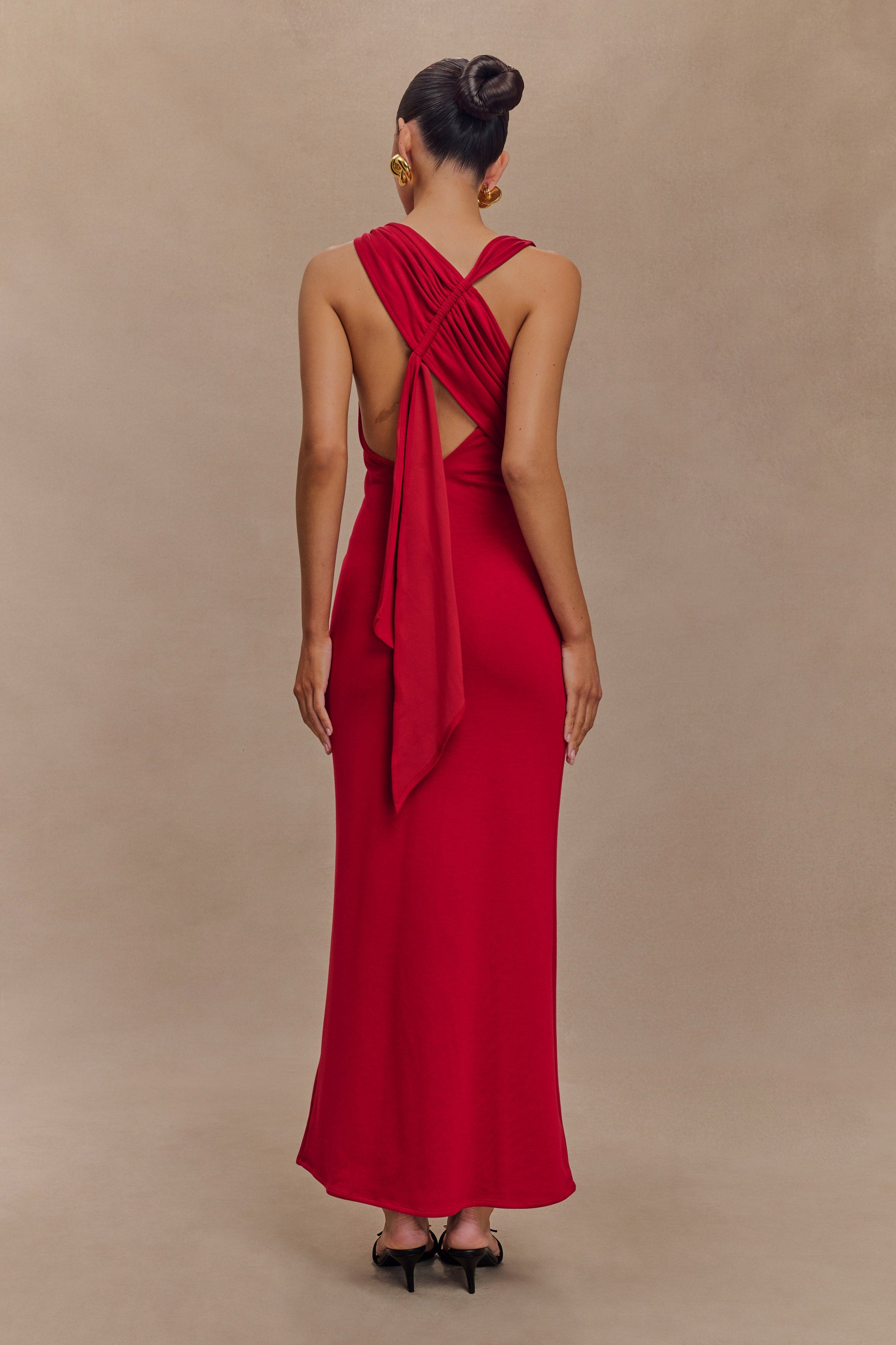 Catelyn Asymmetrical Scuba Jersey Midi Dress - Ruby #4