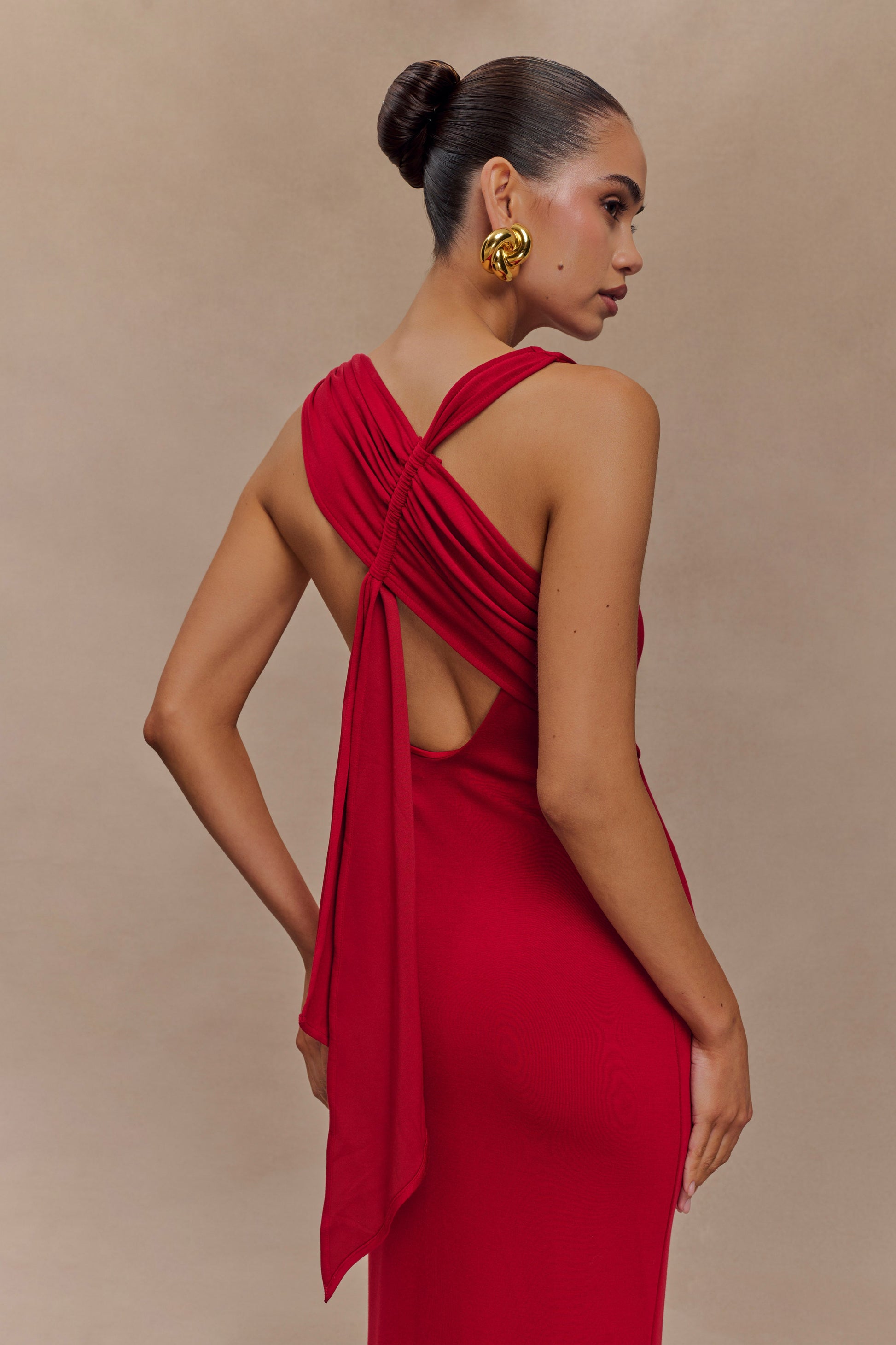 Catelyn Asymmetrical Scuba Jersey Midi Dress - Ruby #5