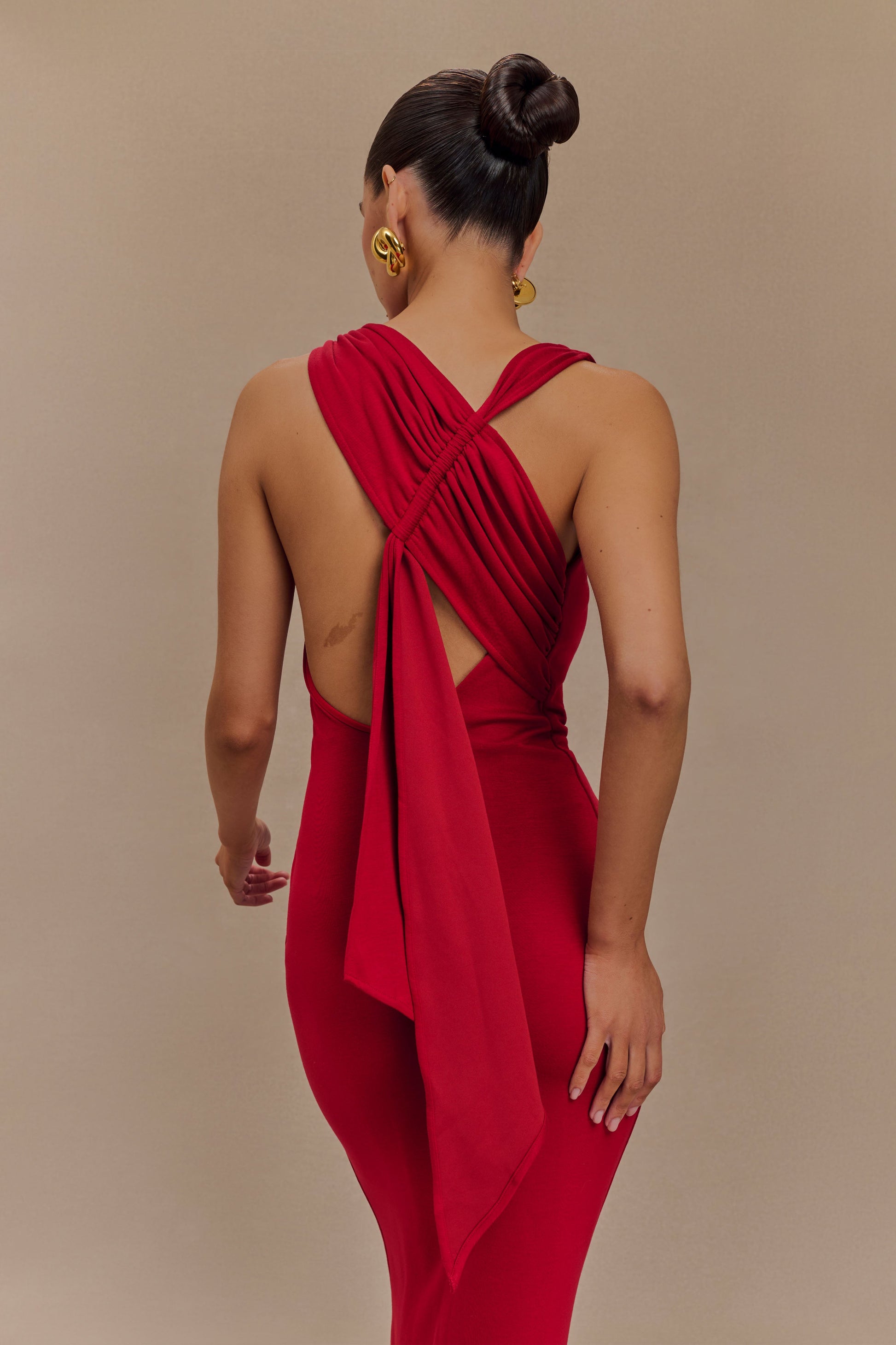 Catelyn Asymmetrical Scuba Jersey Midi Dress - Ruby #7