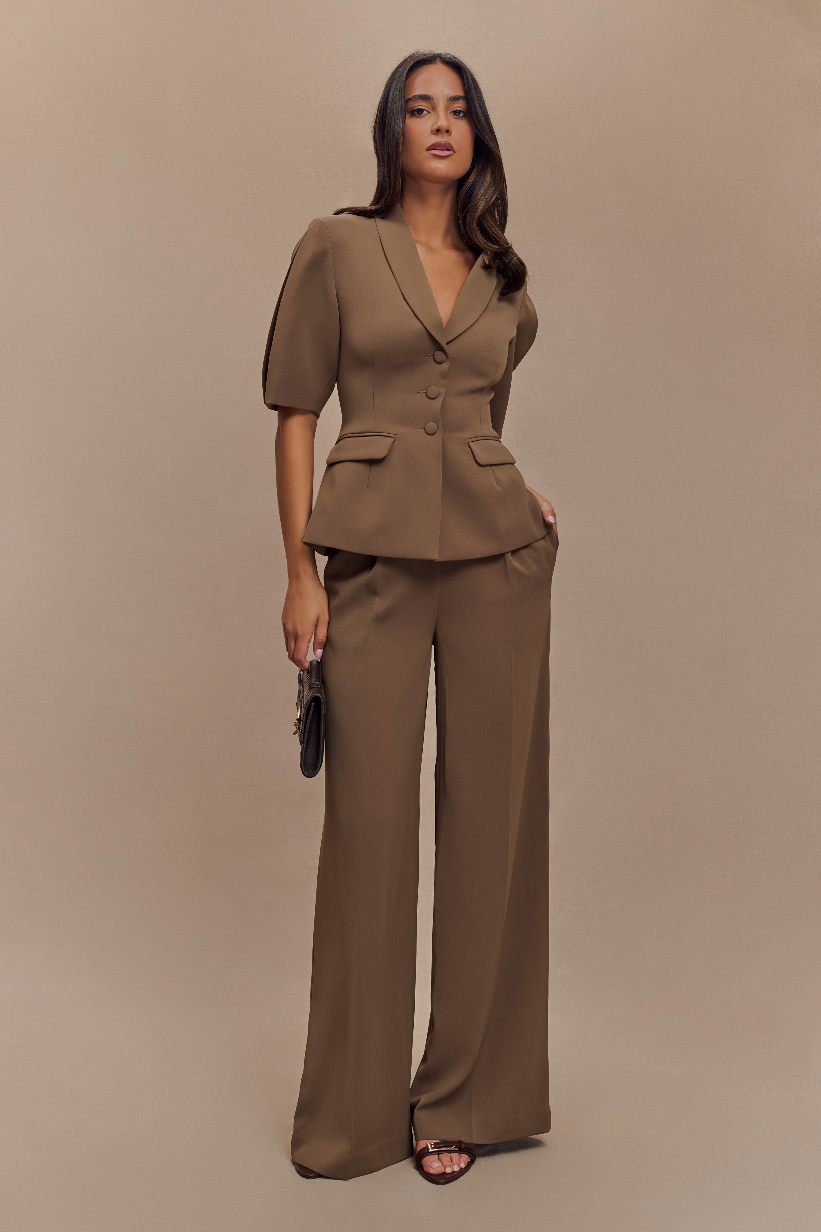 Faith Suiting Wide Leg Pant - Cacao Brown | MESHKI UK