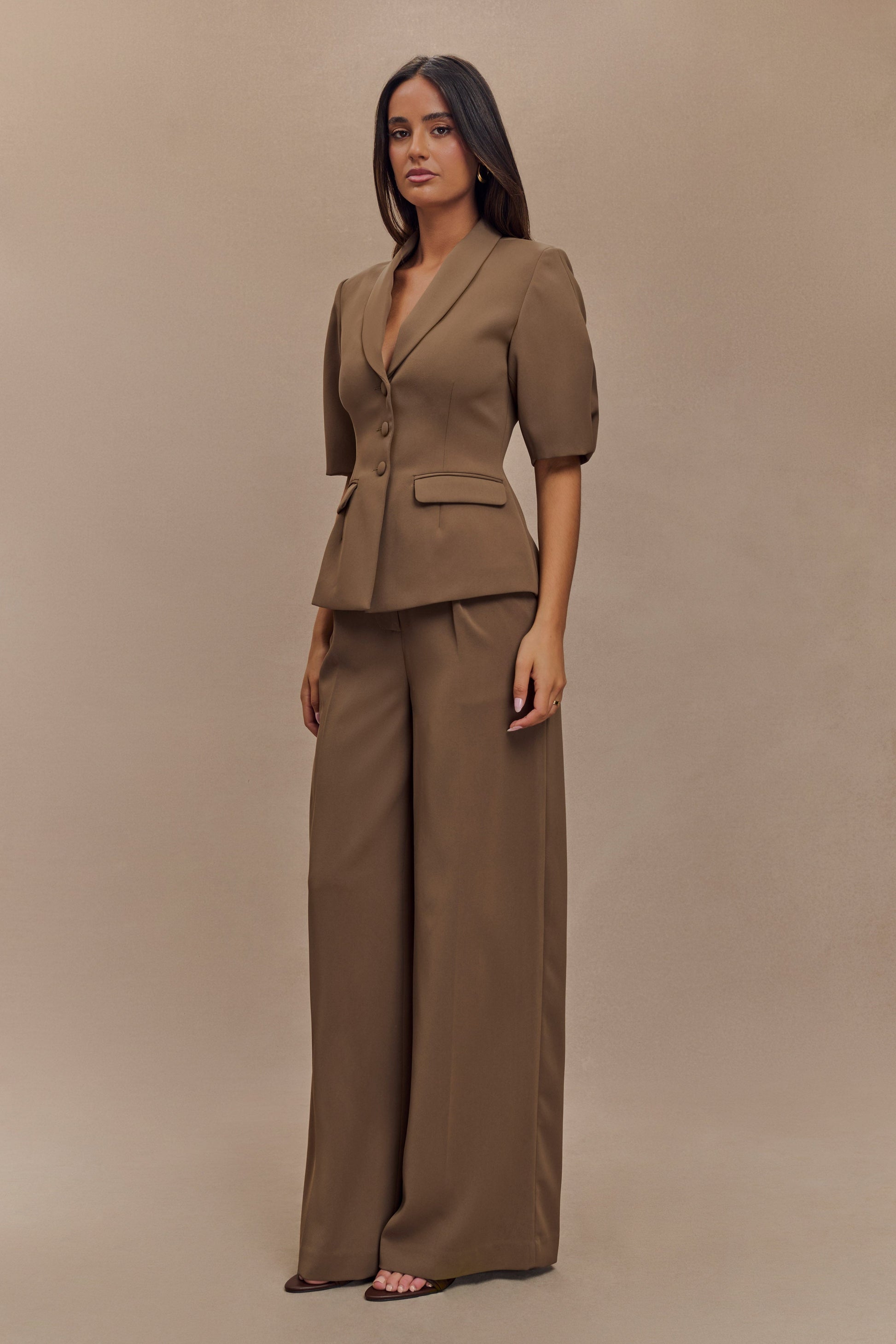 Opal Puff Sleeve Suiting Top - Cacao Brown #5