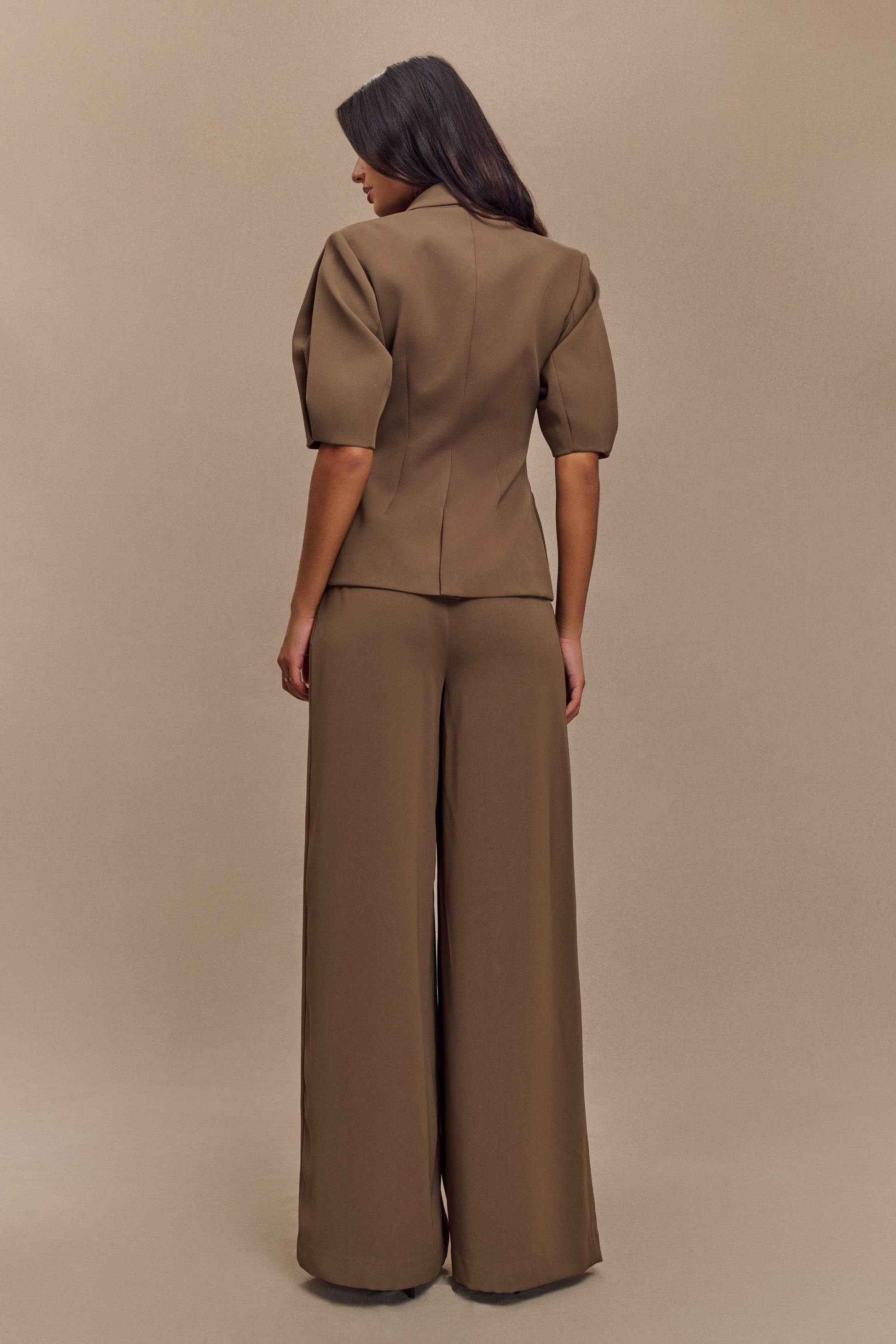 Opal Puff Sleeve Suiting Top - Cacao Brown #3
