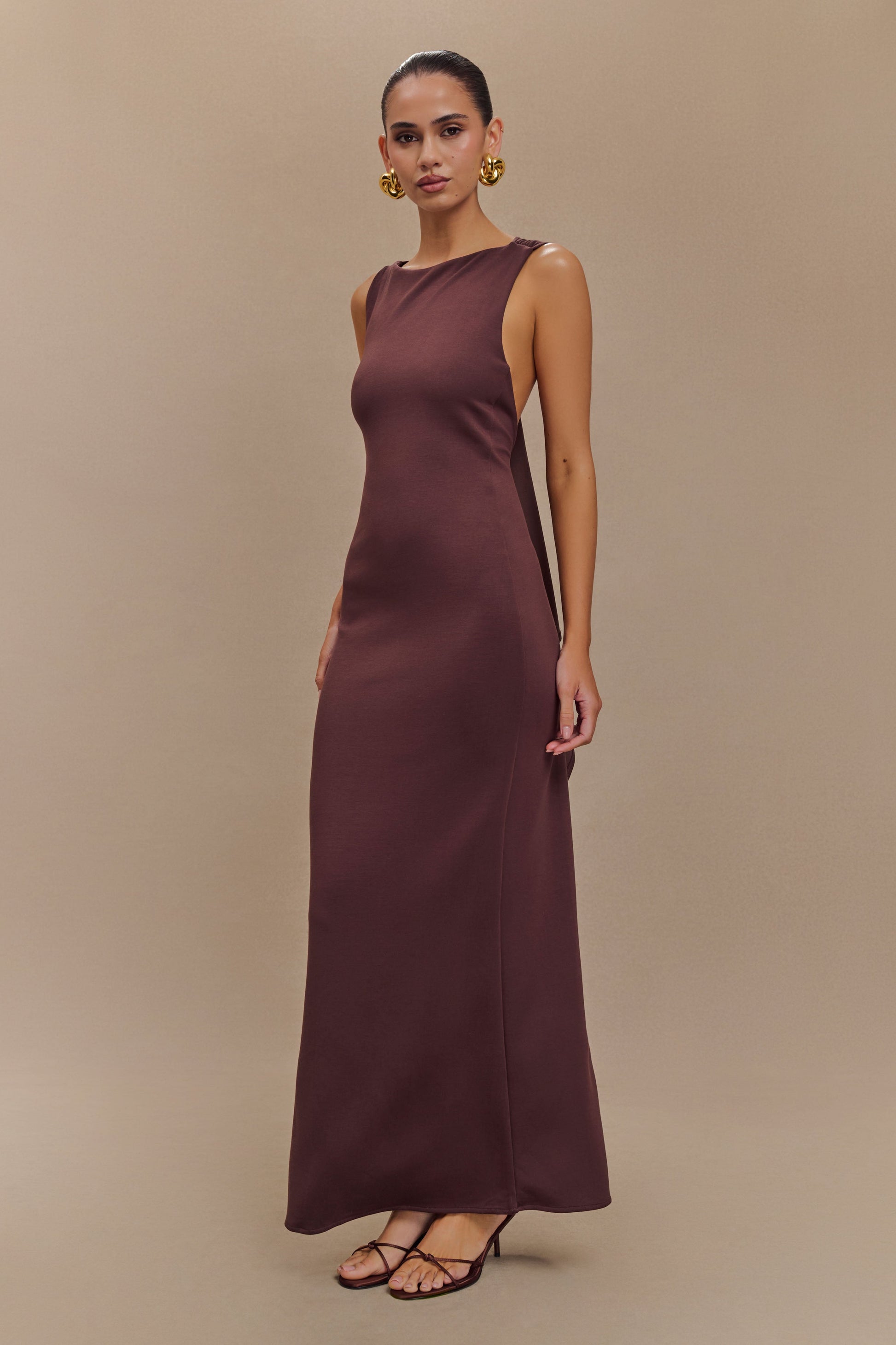 Catelyn Asymmetrical Scuba Jersey Midi Dress - Cacao Brown #4