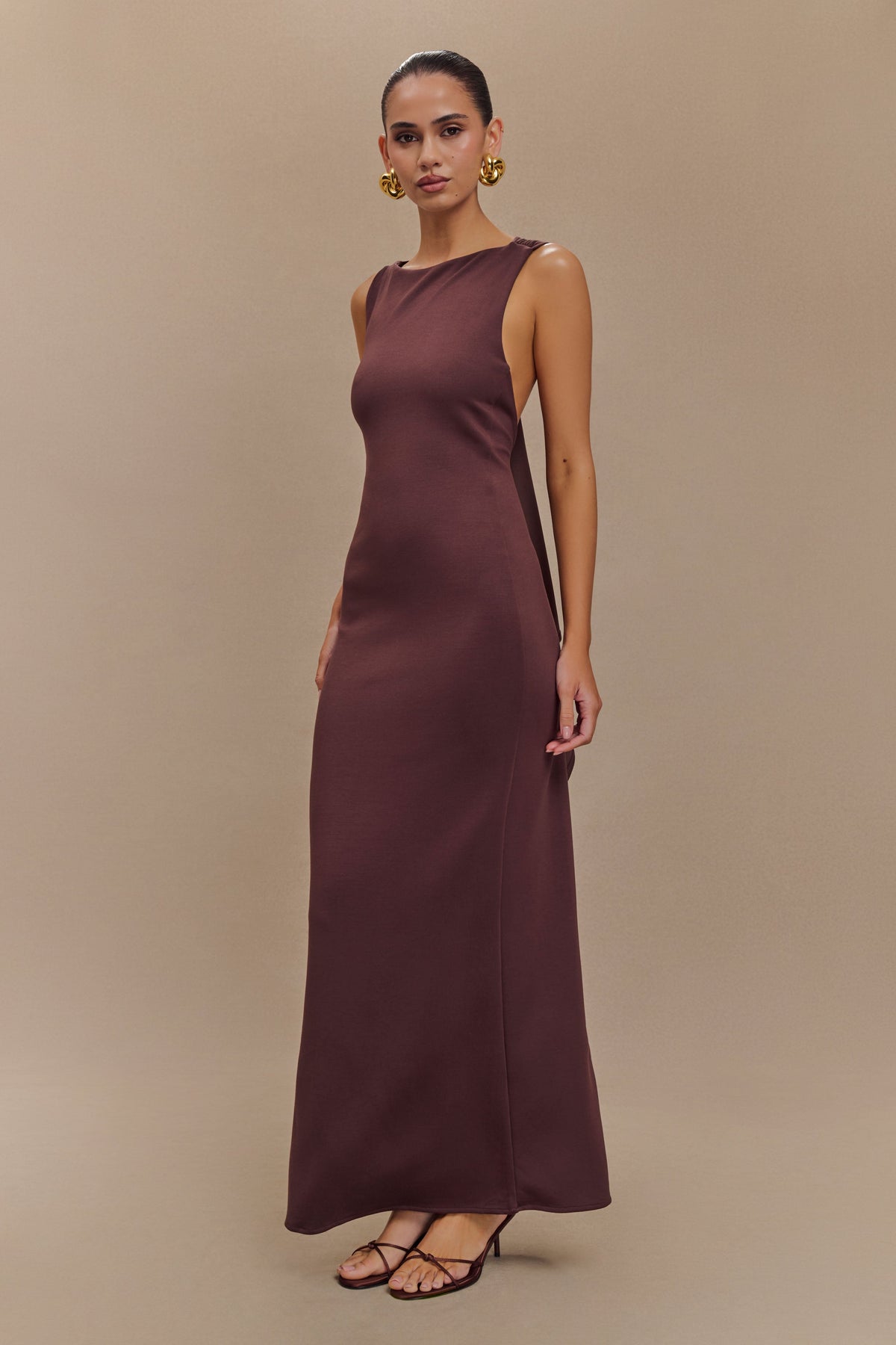 Catelyn Asymmetrical Scuba Jersey Midi Dress - Cacao Brown #4
