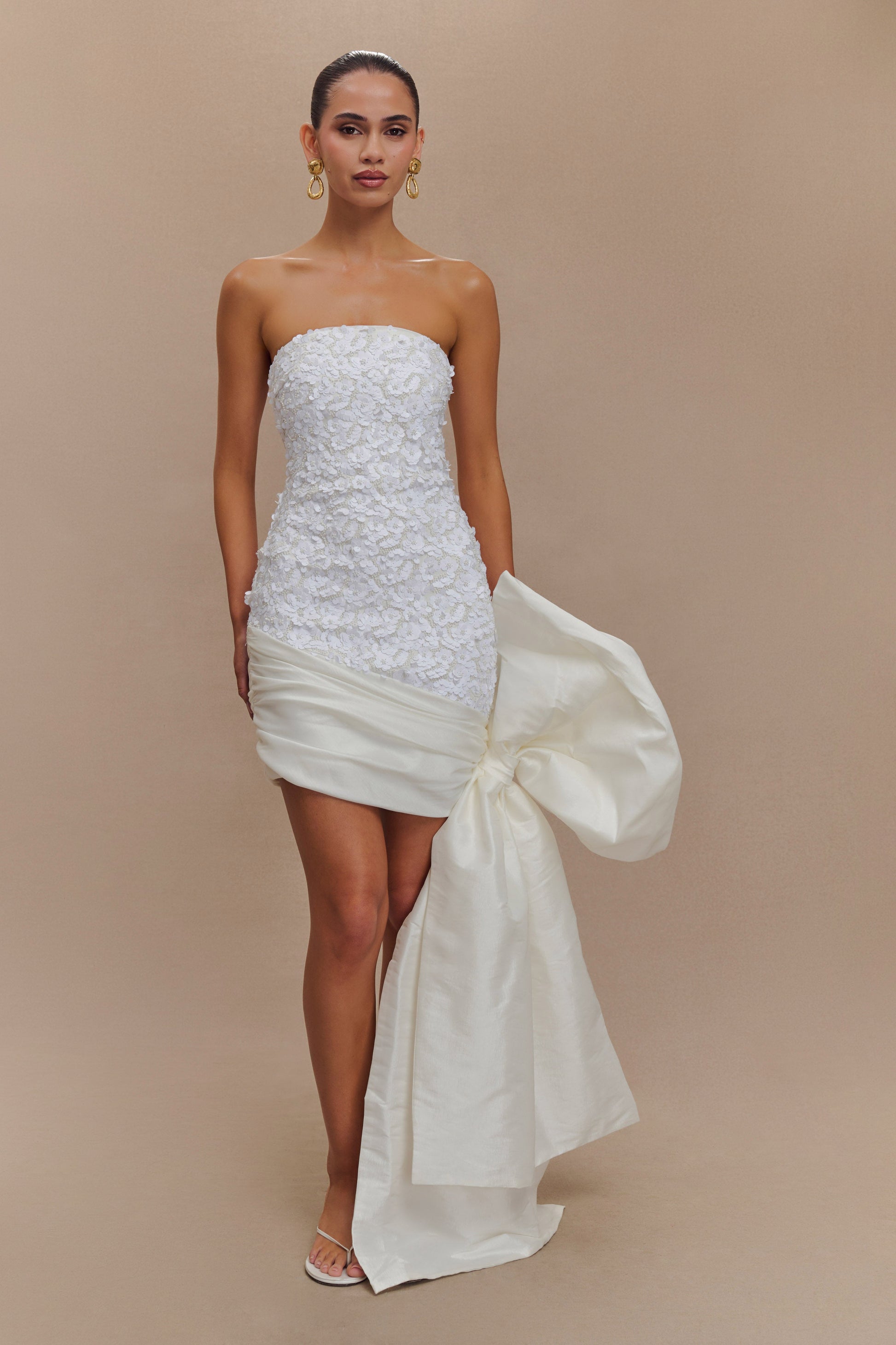 Franka Strapless Bow Mini Dress - White #4