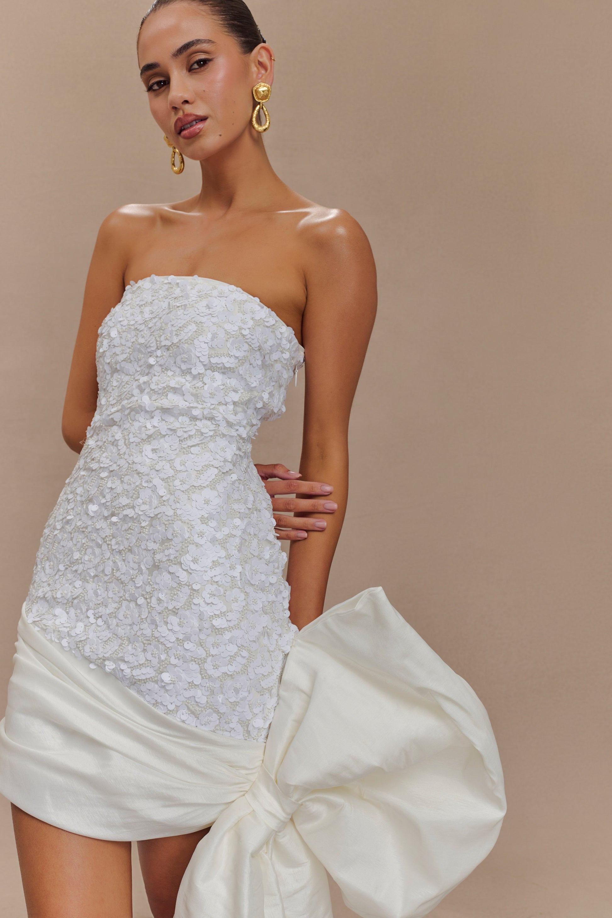 Franka Strapless Bow Mini Dress - White #3