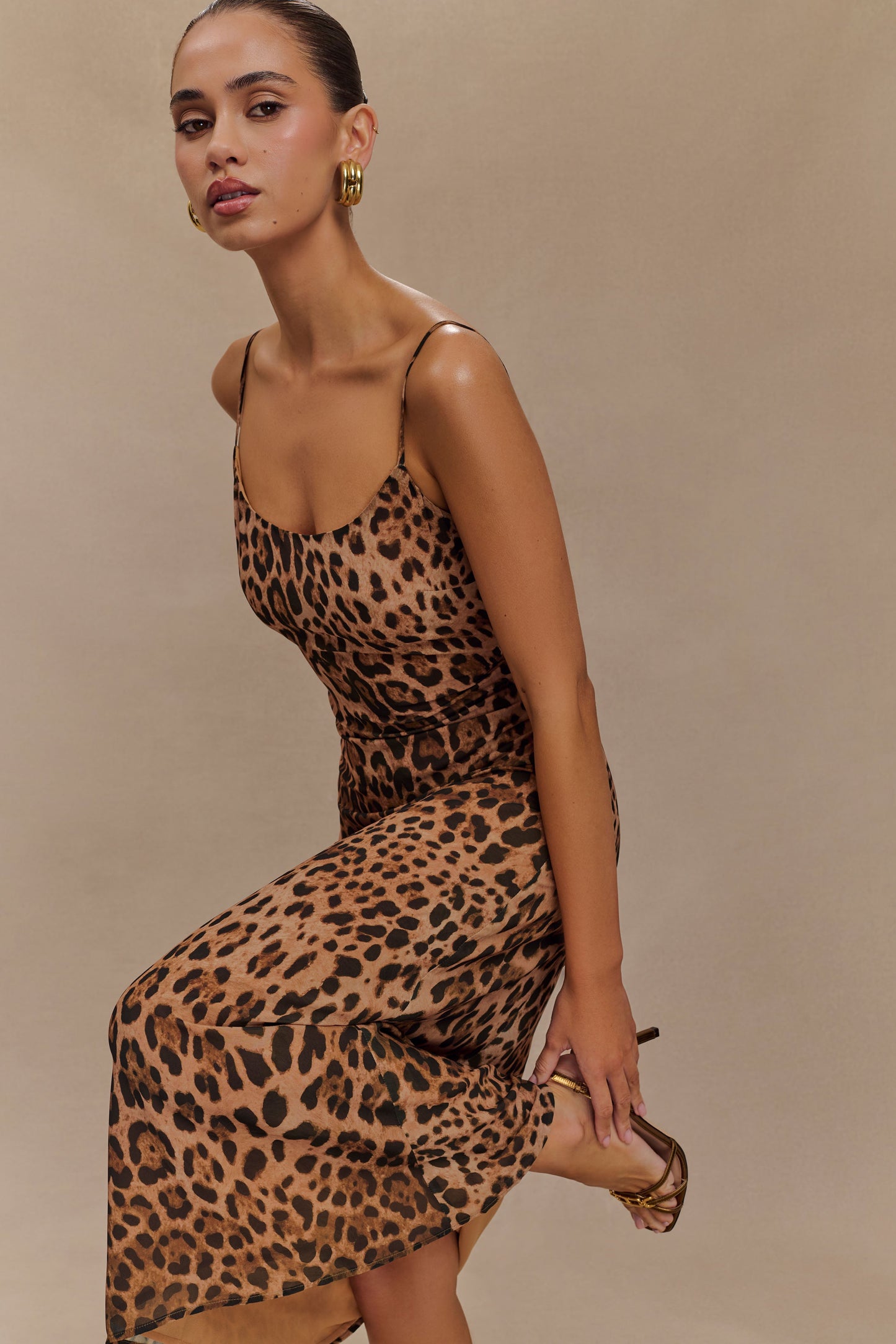 Leanne Chiffon Midi Dress - Leopard Print