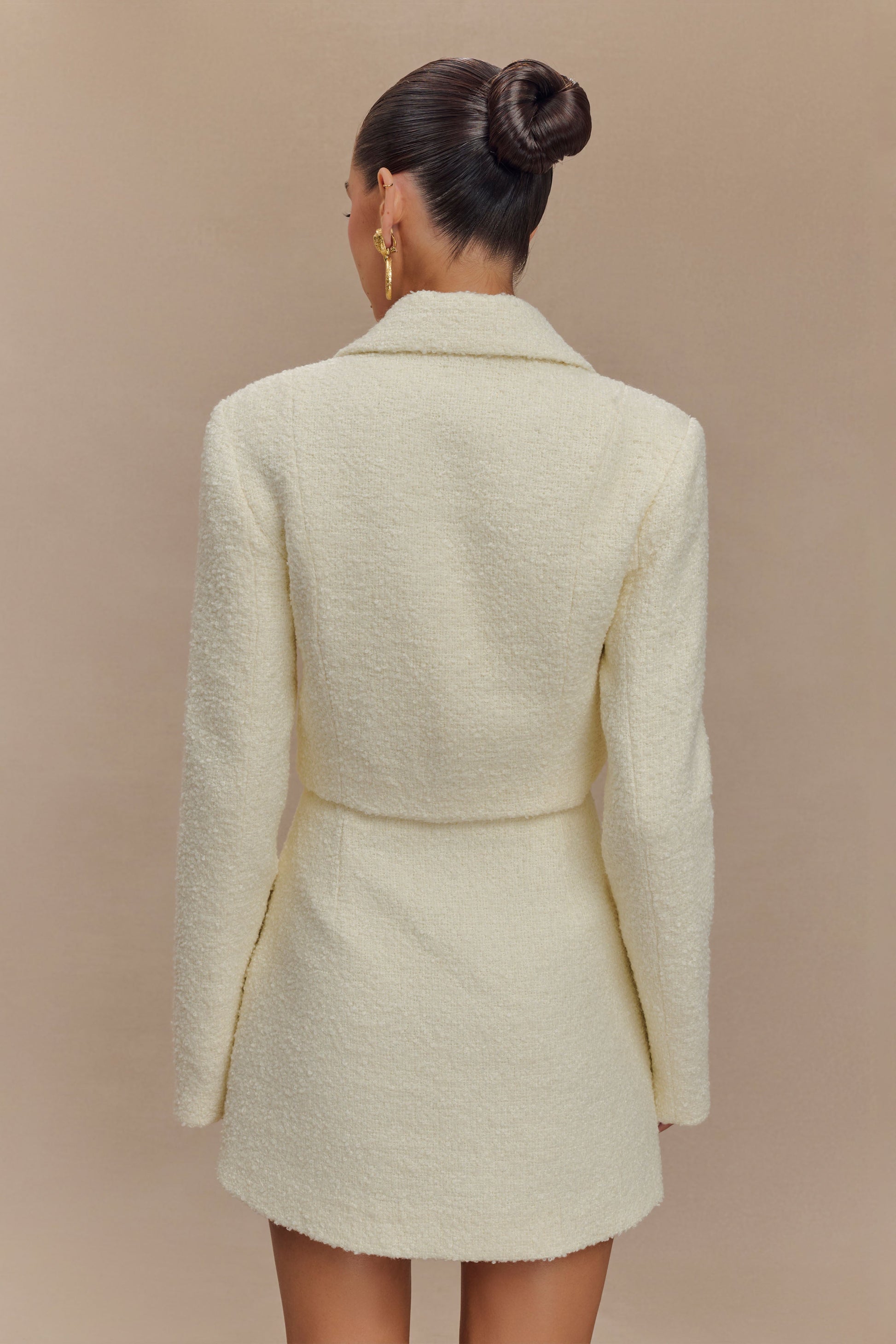 Mirelle Textured Boucle Cropped Long Sleeve Top - Ivory #2