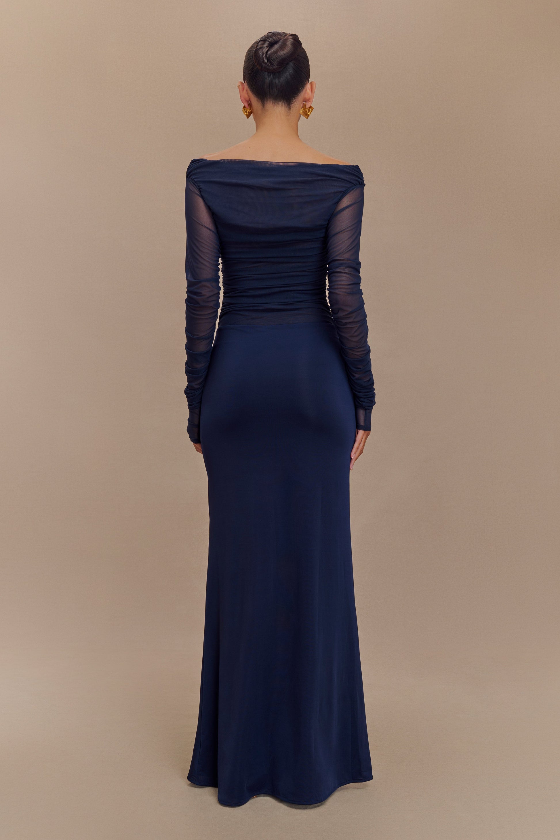 Darla Mesh And Slinky Off Shoulder Maxi Dress - Dark Navy #2
