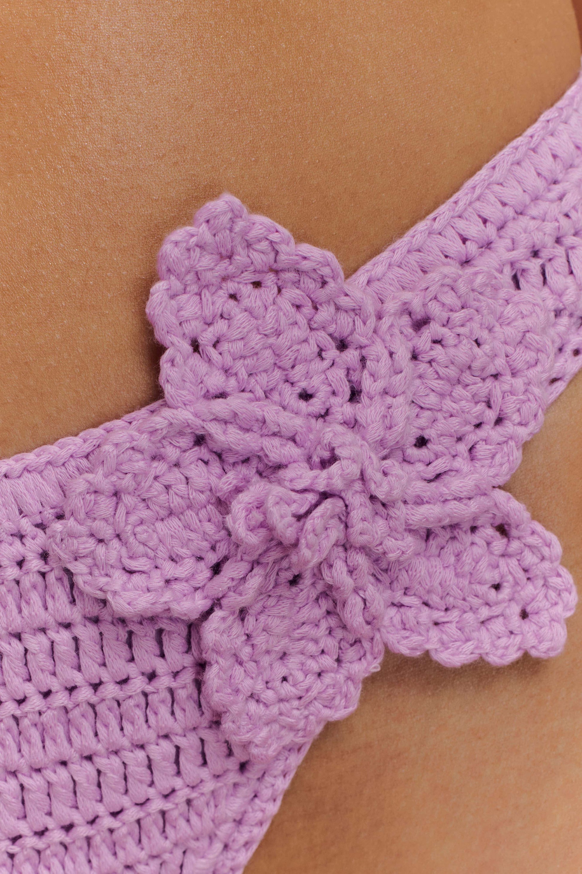 Skye Floral Crochet Tie Up Bikini Bottom - Lilac #8