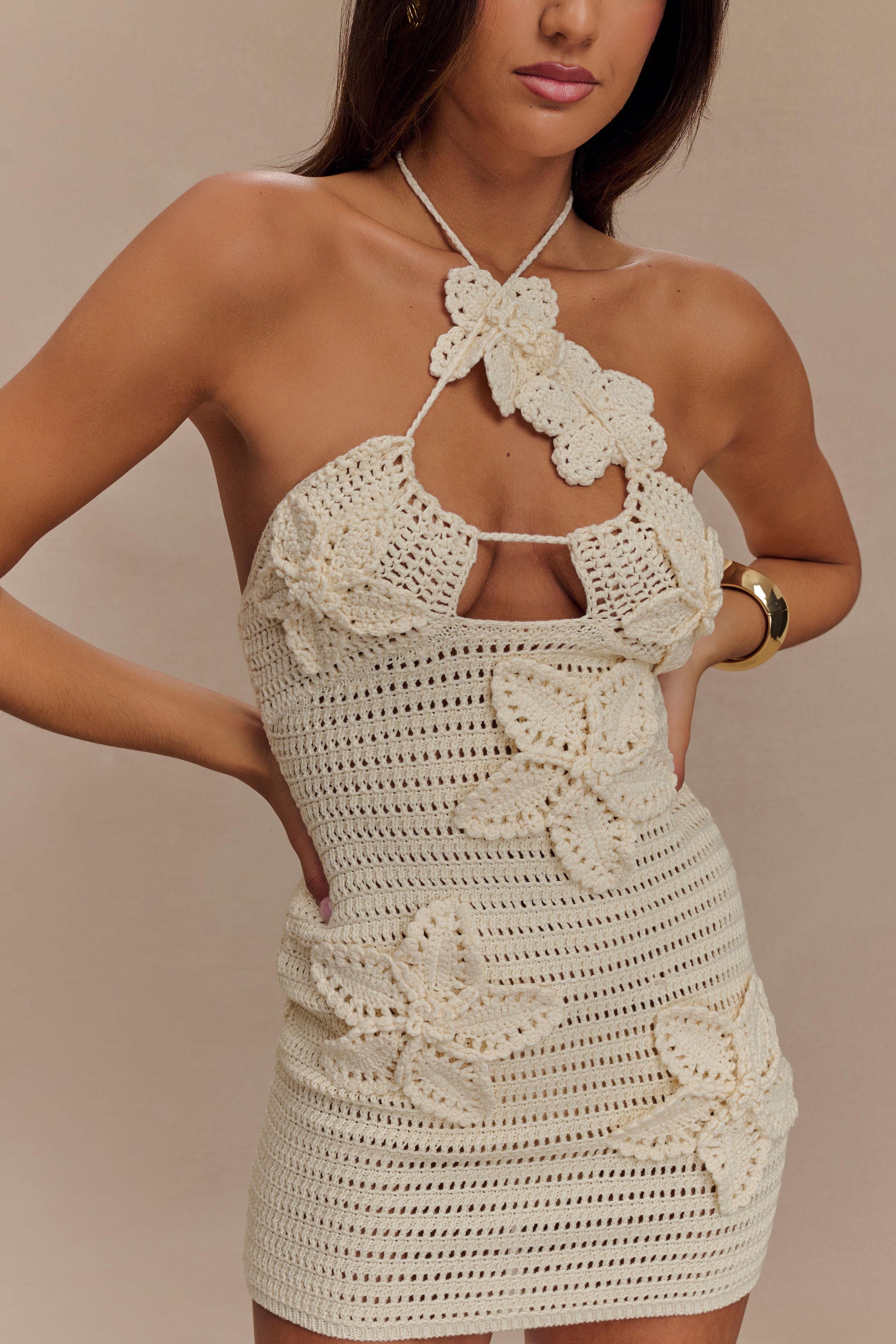 Kyla Floral Crochet Mini Dress - Buttercream #5